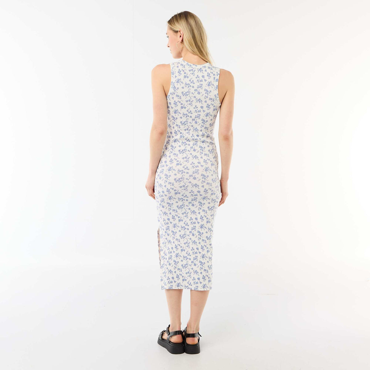 Robe midi côtelée sans manches BEIGE