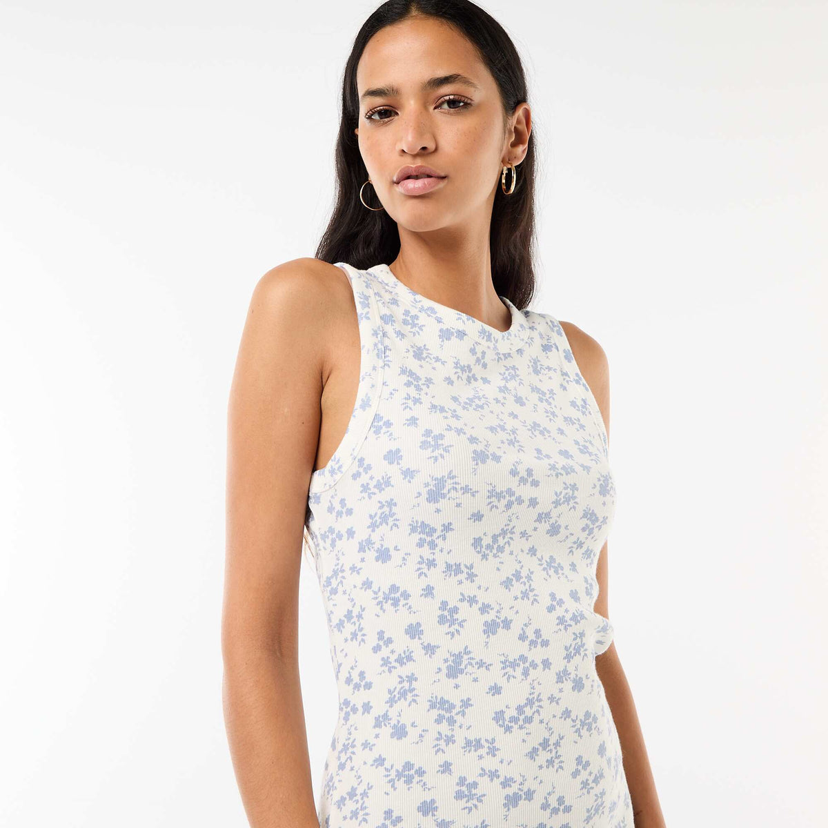 Robe midi côtelée sans manches BEIGE