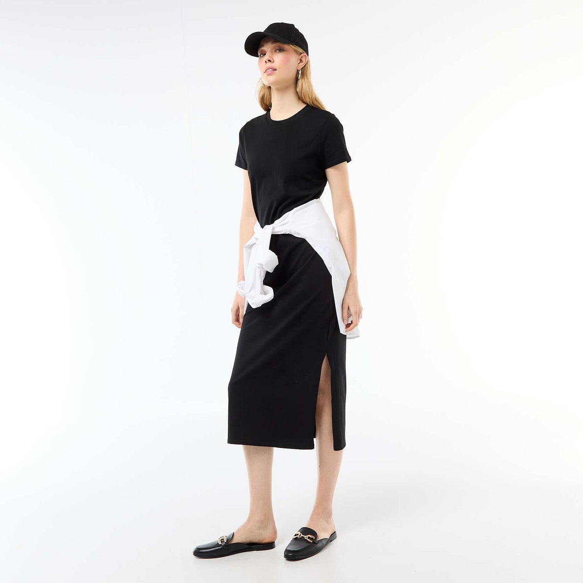 Robe longue en jersey manches courtes NOIR