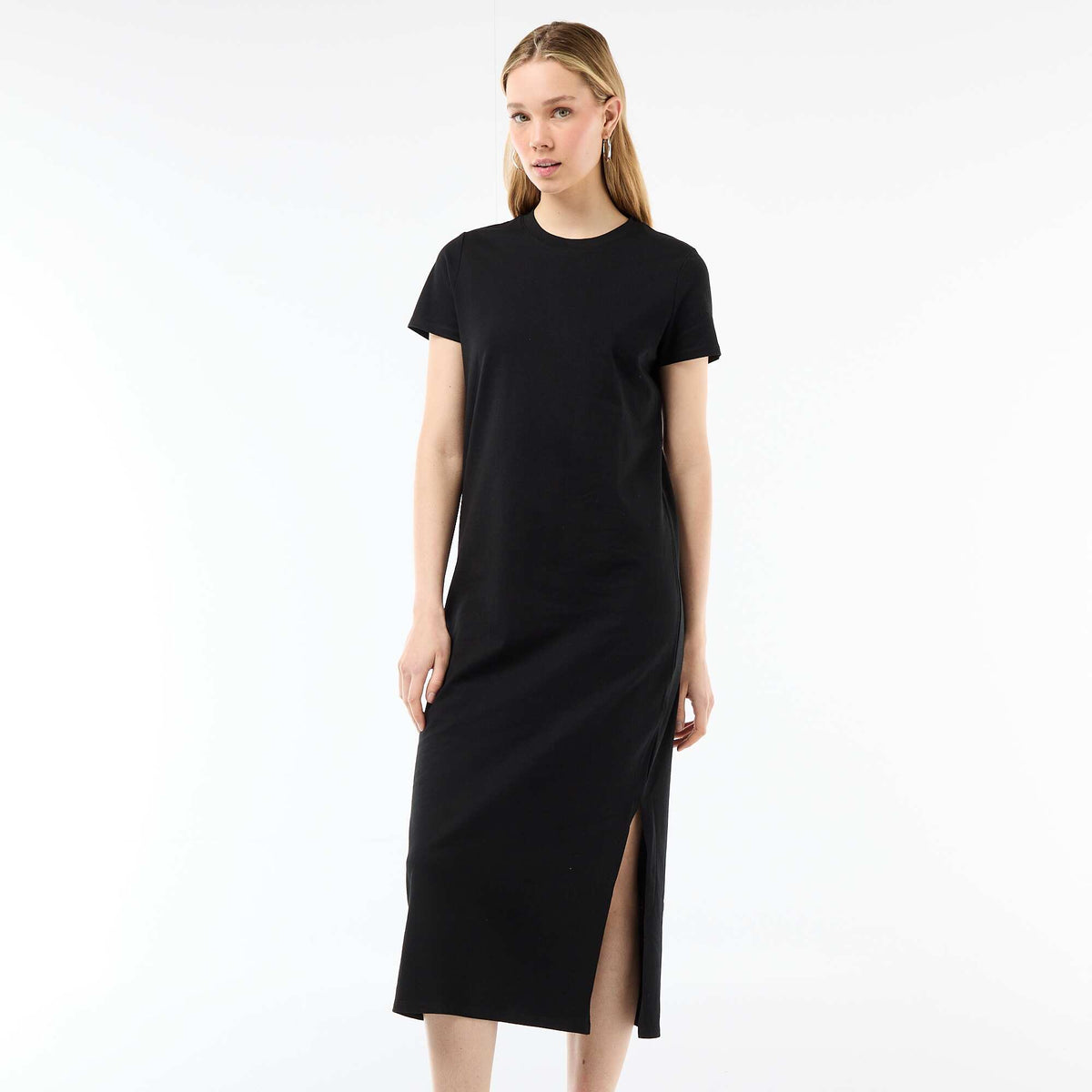 Robe longue en jersey manches courtes NOIR