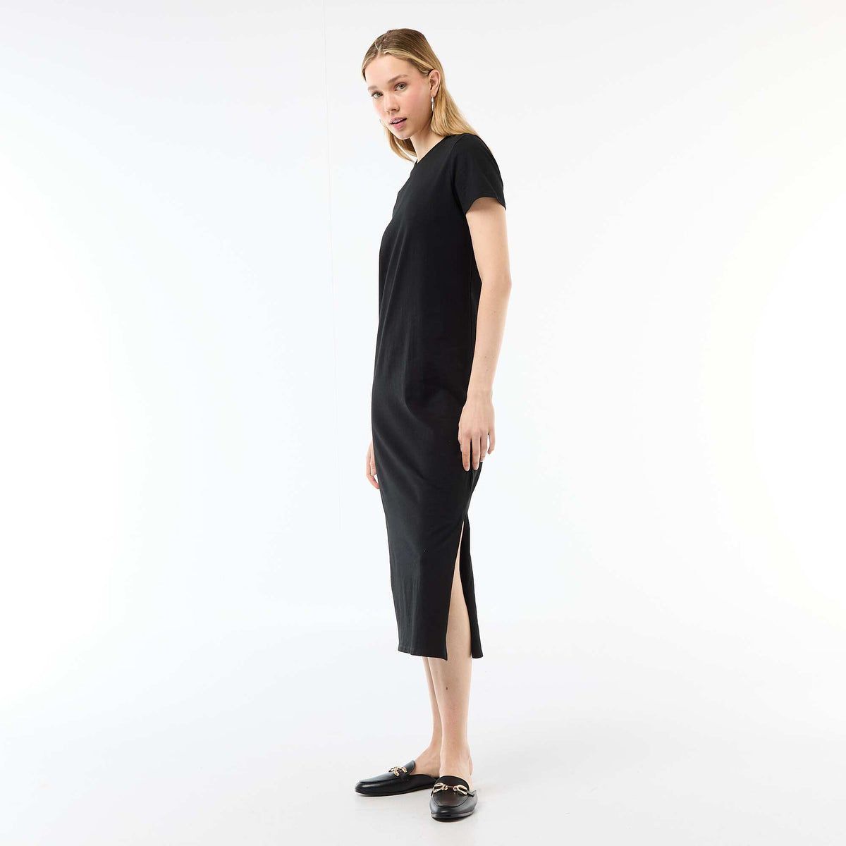 Robe longue en jersey manches courtes NOIR