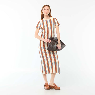 Robe longue en jersey manches courtes BEIGE