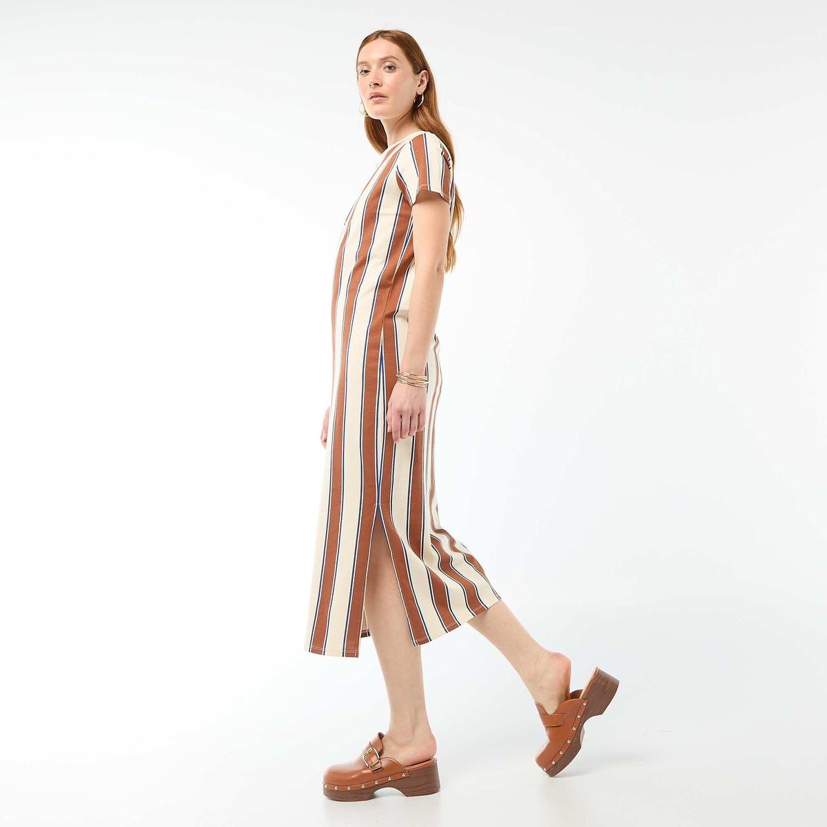 Robe longue en jersey manches courtes BEIGE