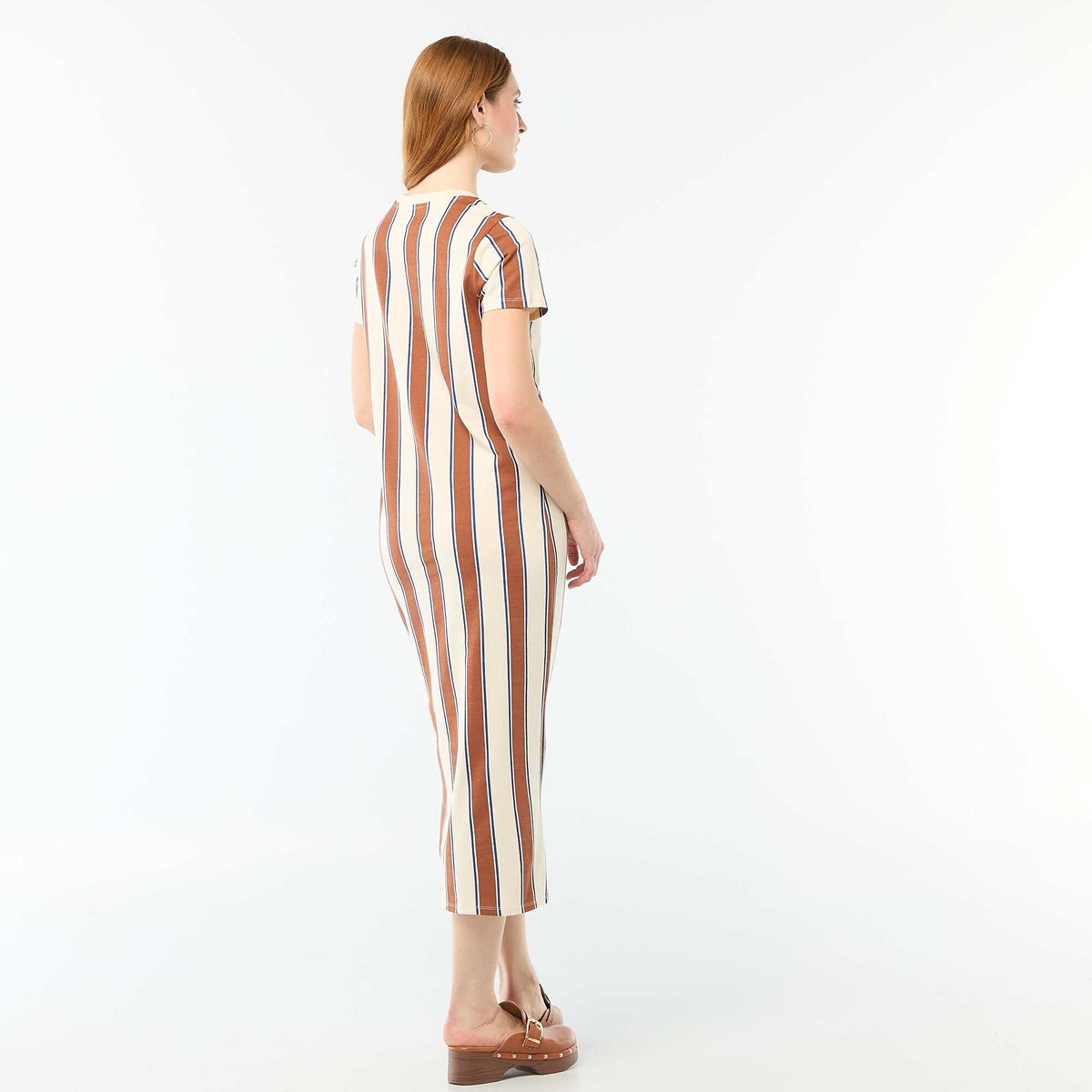 Robe longue en jersey manches courtes BEIGE