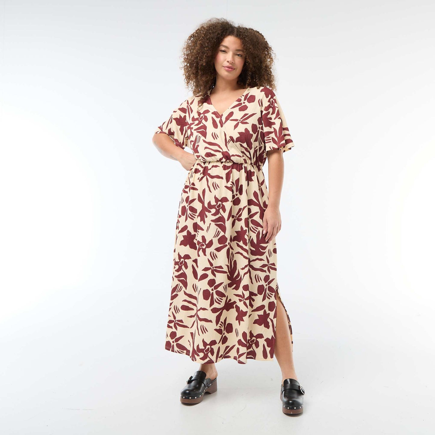 Robe longue coupe portefeuille BEIGE