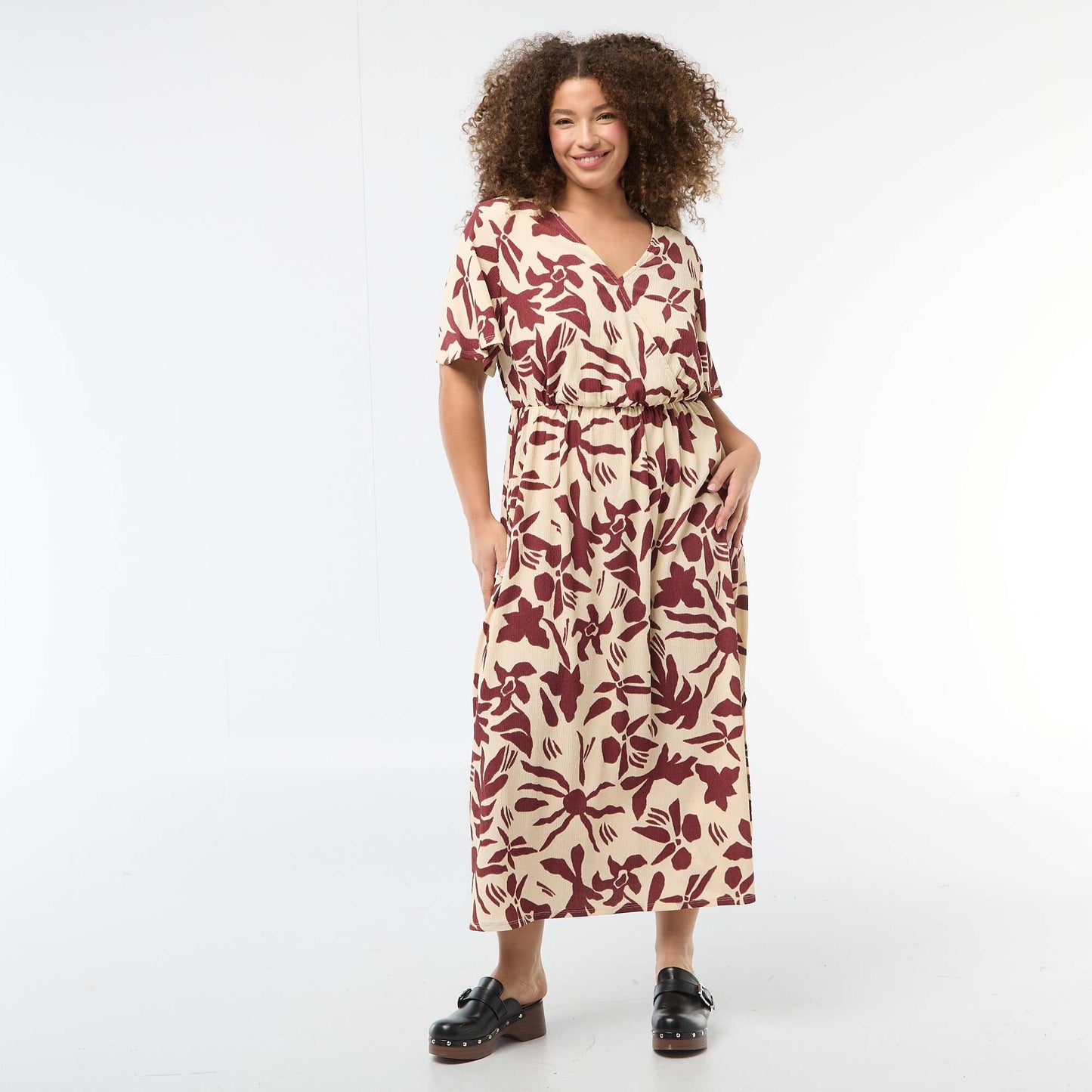 Robe longue coupe portefeuille BEIGE