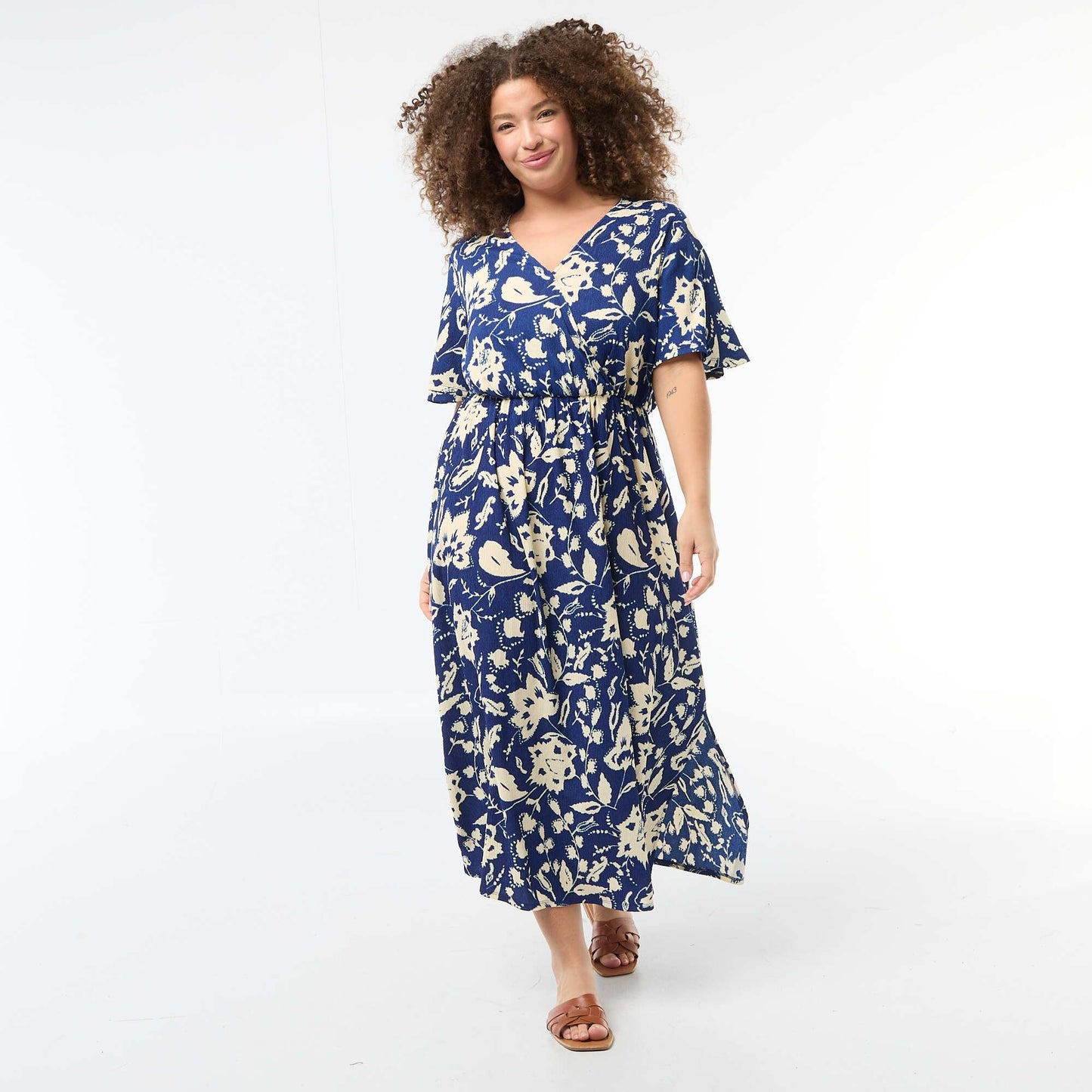 Robe longue coupe portefeuille BLEU