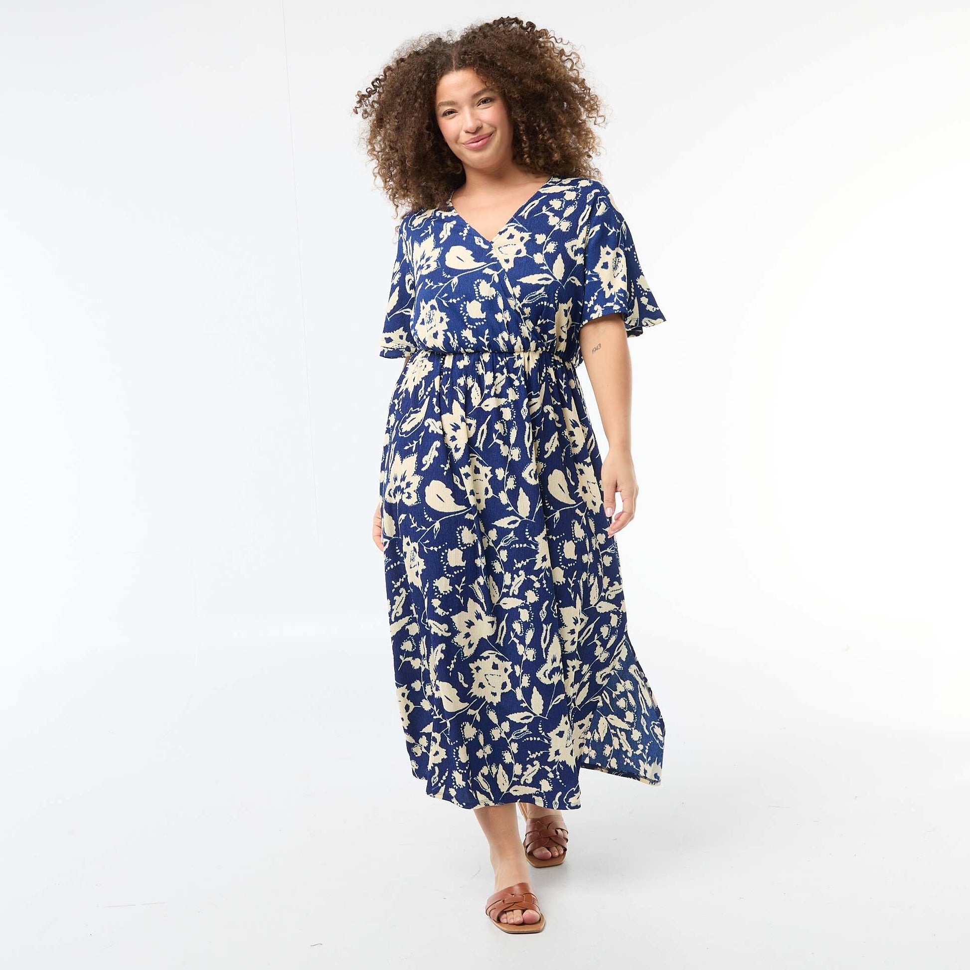 Robe longue coupe portefeuille BLEU