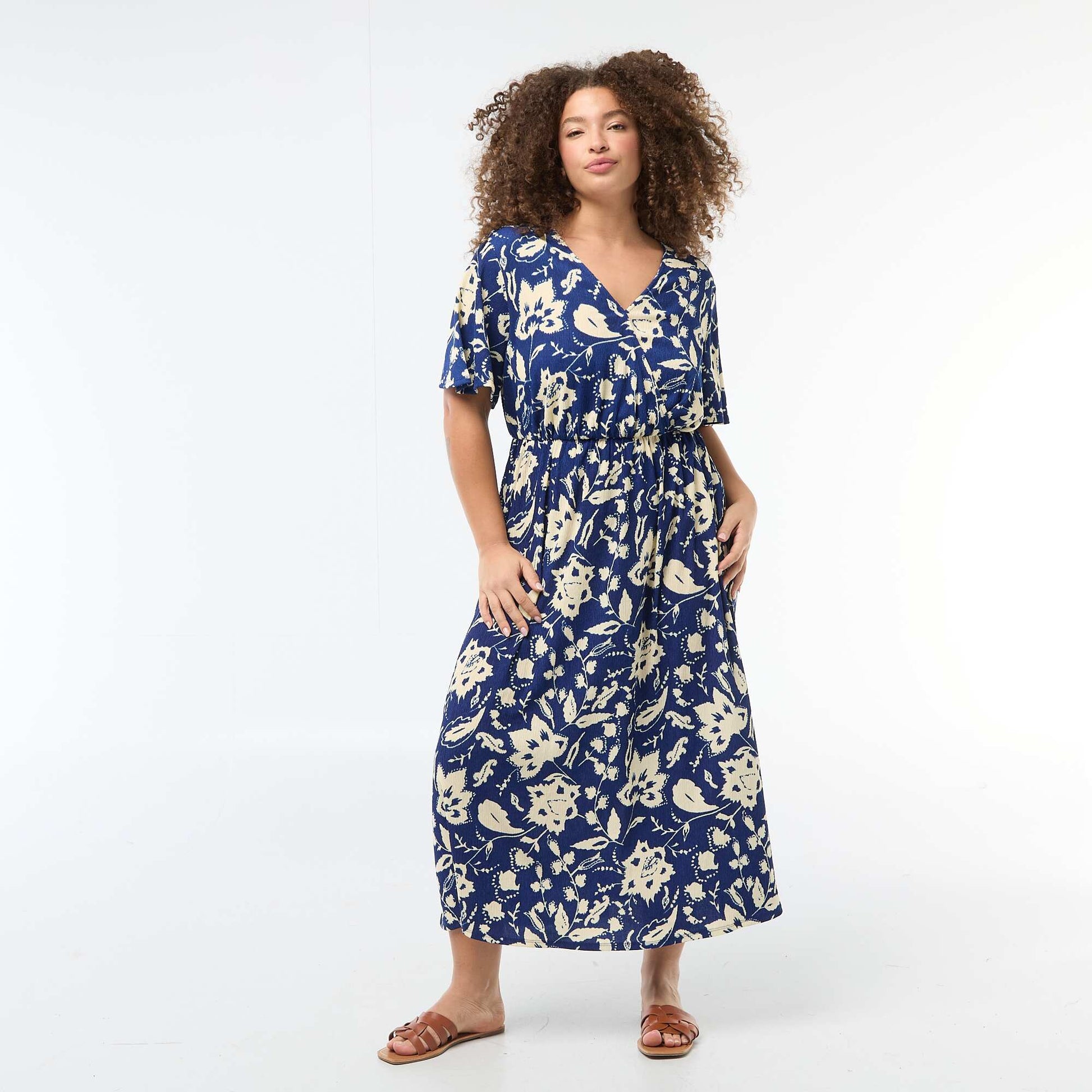 Robe longue coupe portefeuille BLEU