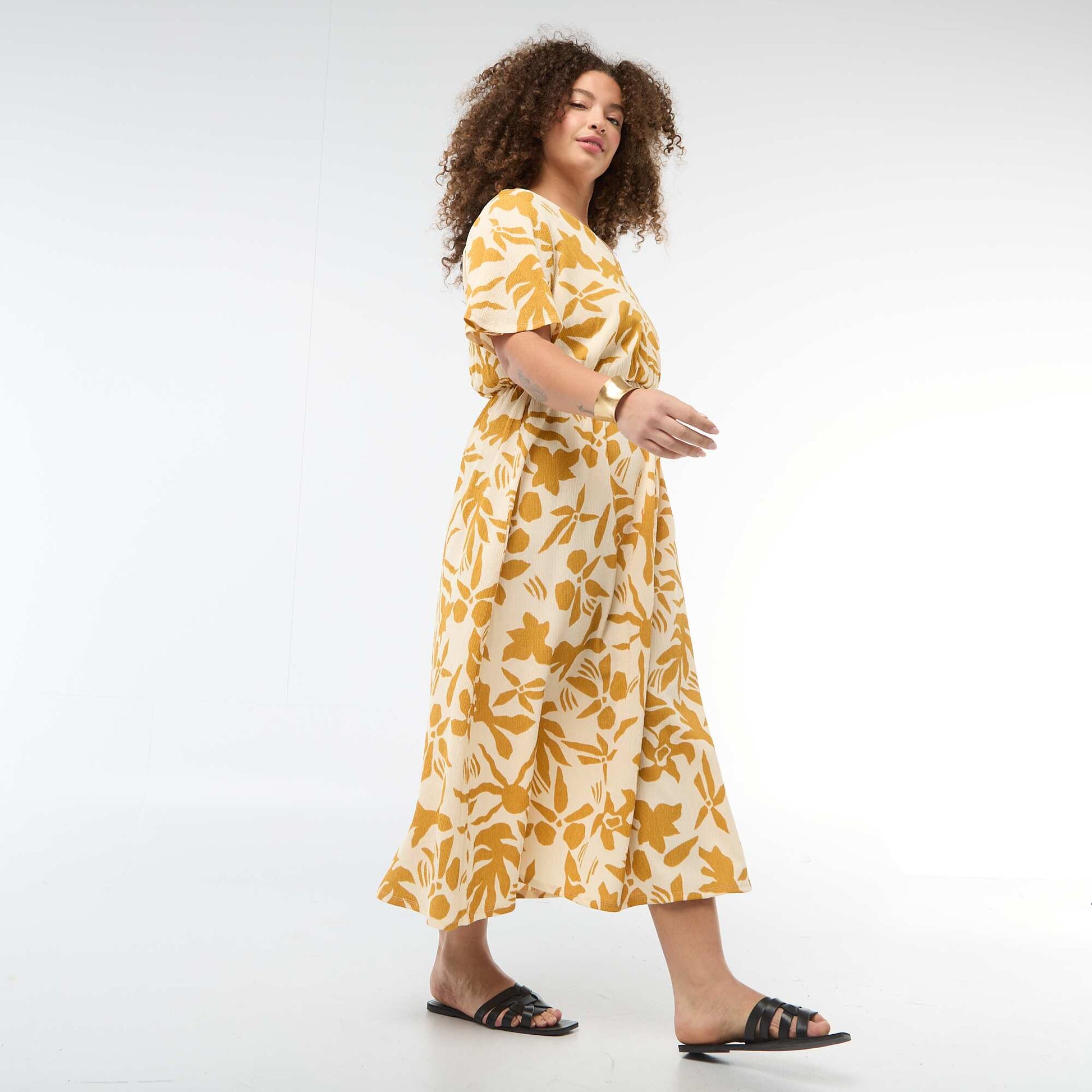 Robe longue coupe portefeuille JAUNE