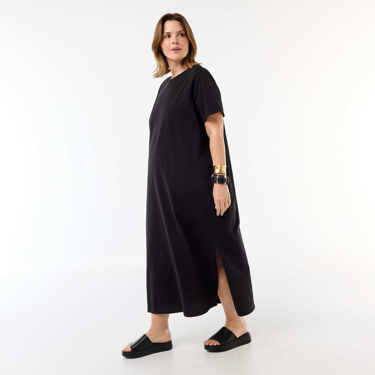 Robe t-shirt longue unie NOIR