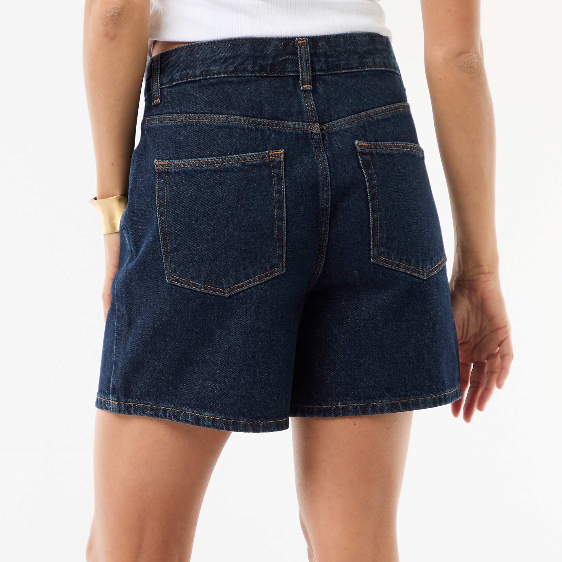 Short taille haute en jean BLEU