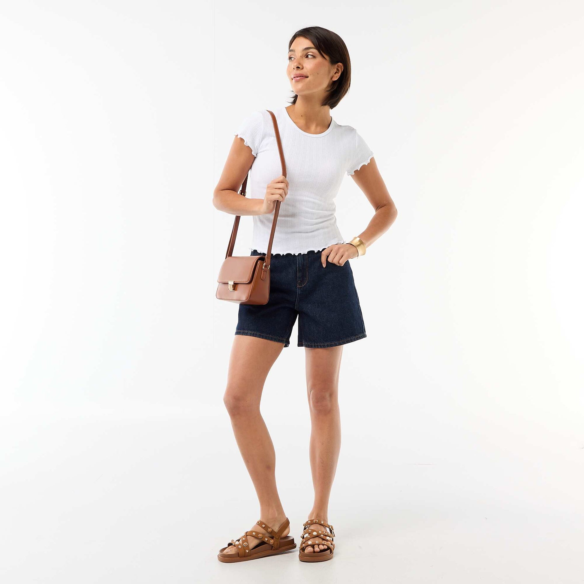 Short taille haute en jean BLEU