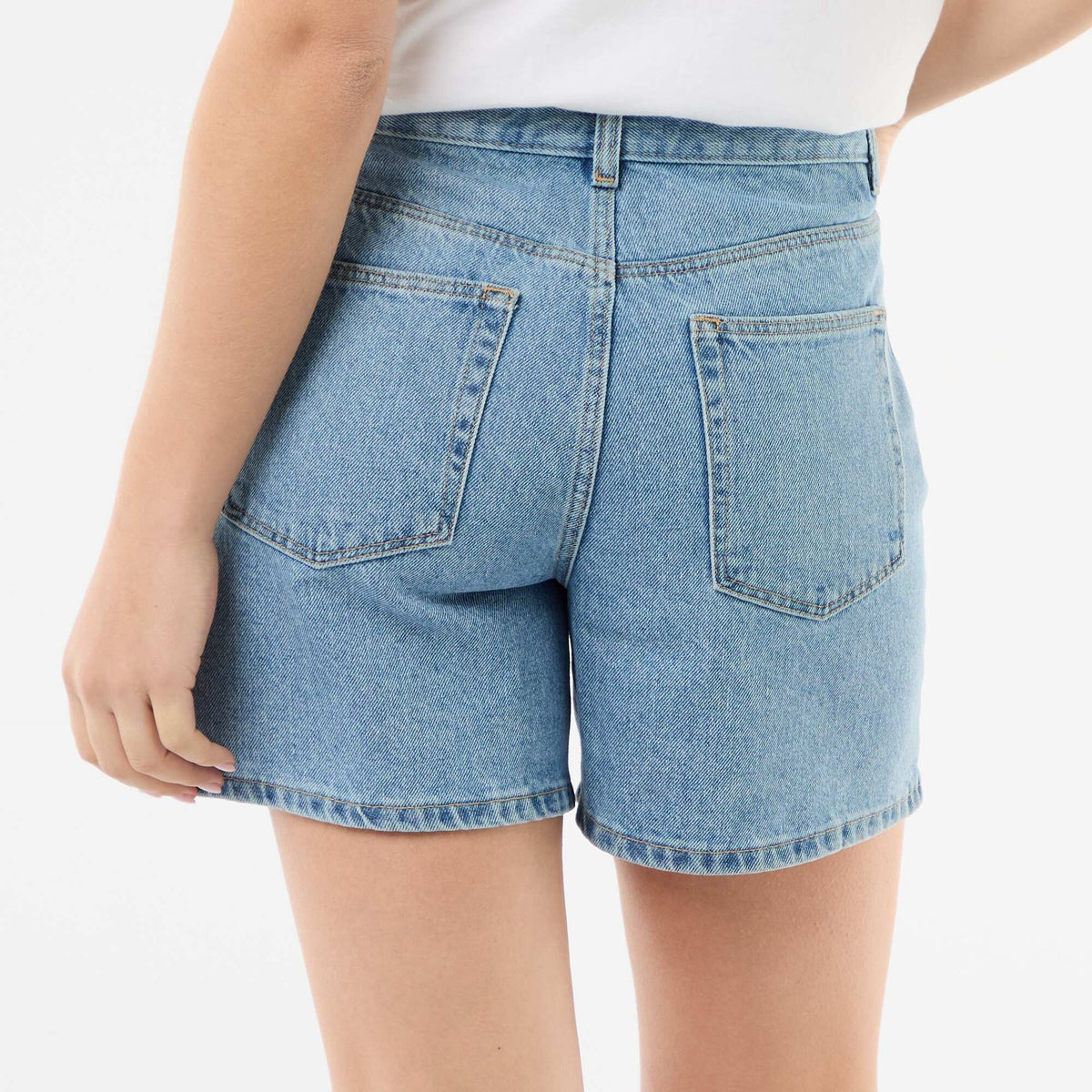 Short taille haute en jean BLEU