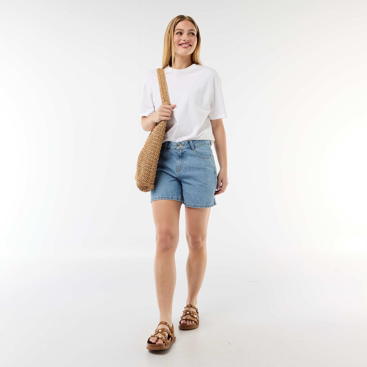 Short taille haute en jean BLEU