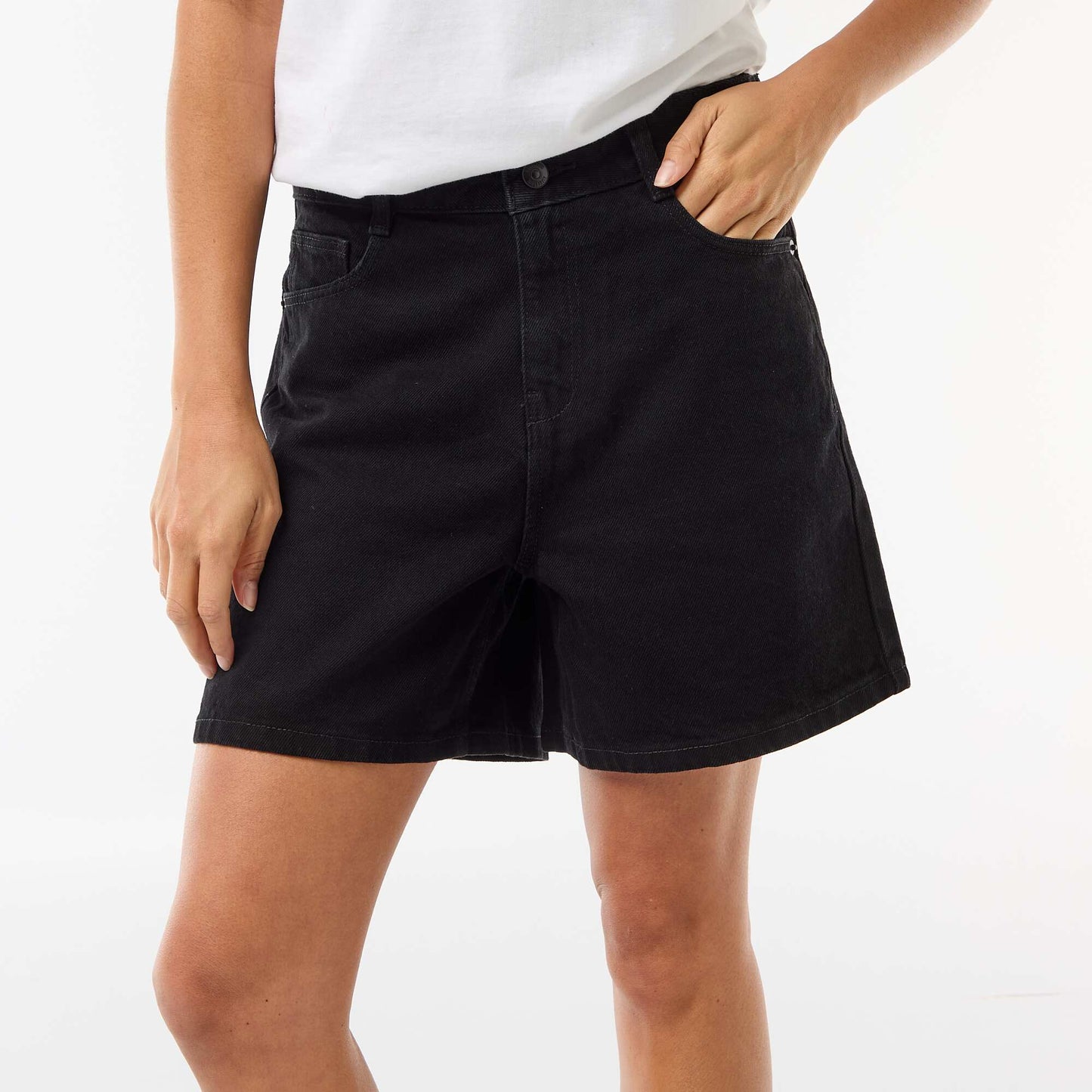 Short taille haute en jean NOIR