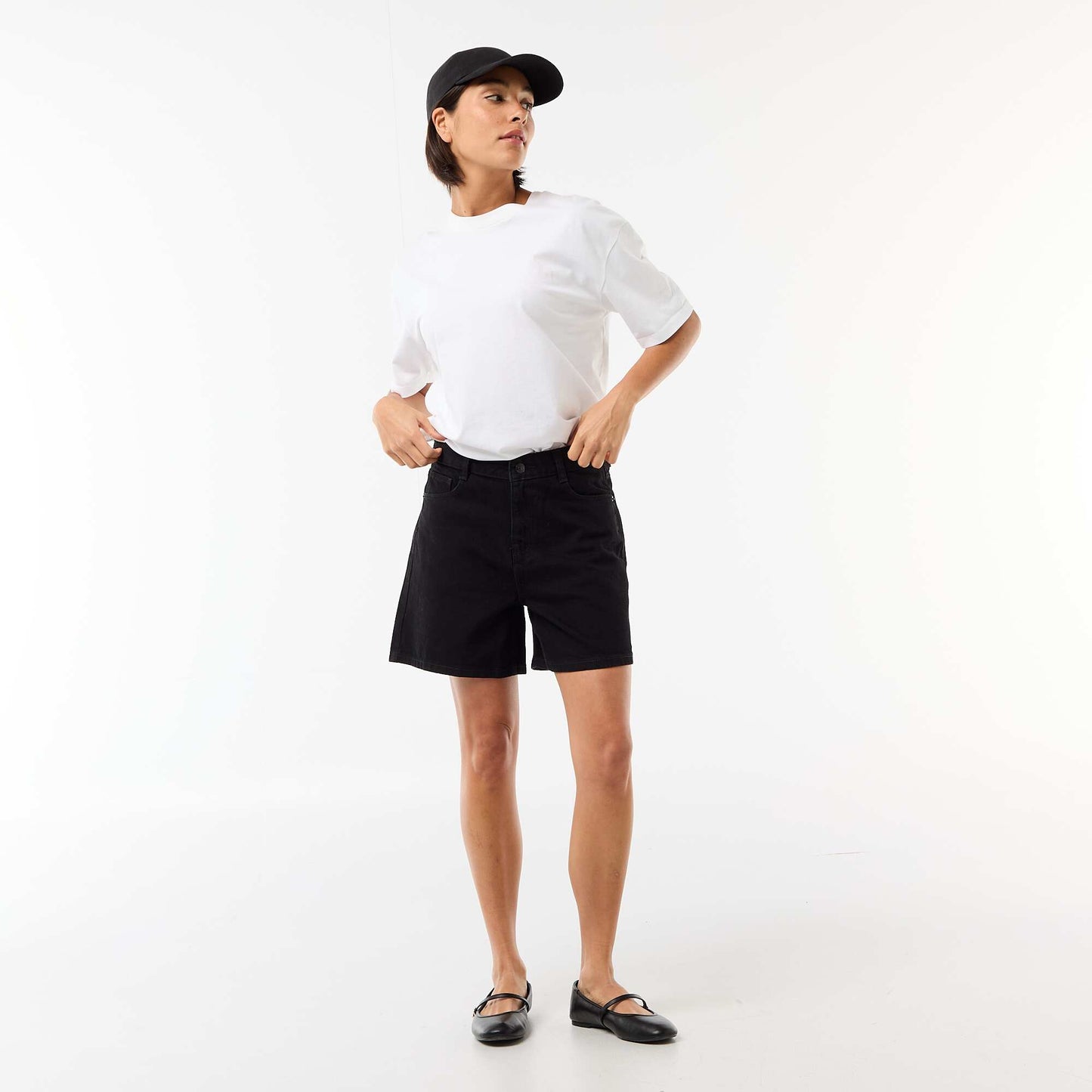 Short taille haute en jean NOIR