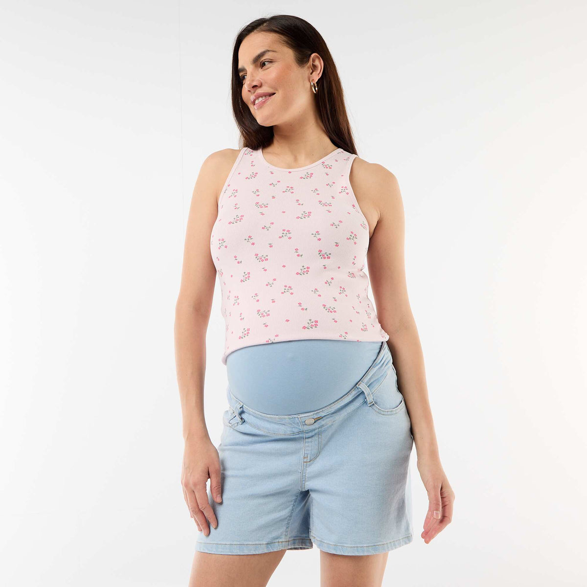 Bermuda en jean taille haute de maternité BLEU