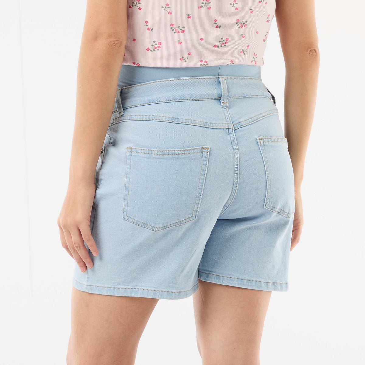 Bermuda en jean taille haute de maternité BLEU