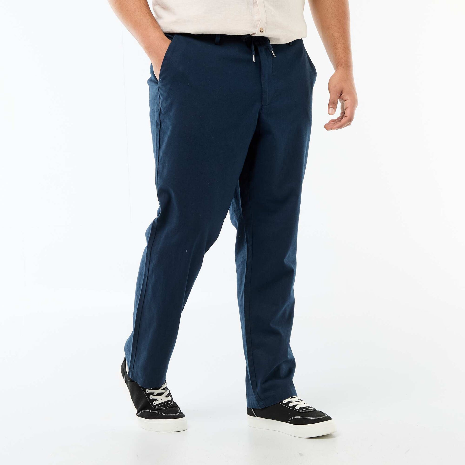 Pantalon droit en lin mélangé BLEU