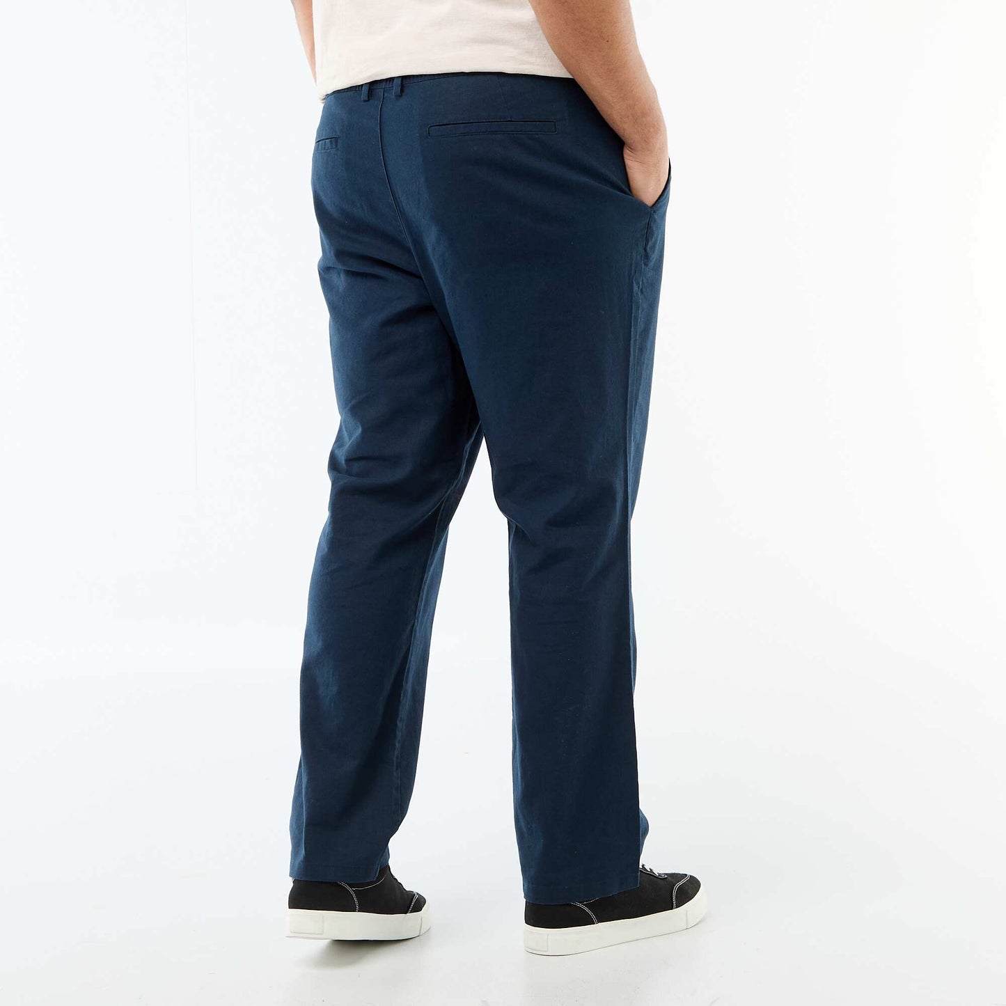 Pantalon droit en lin mélangé BLEU