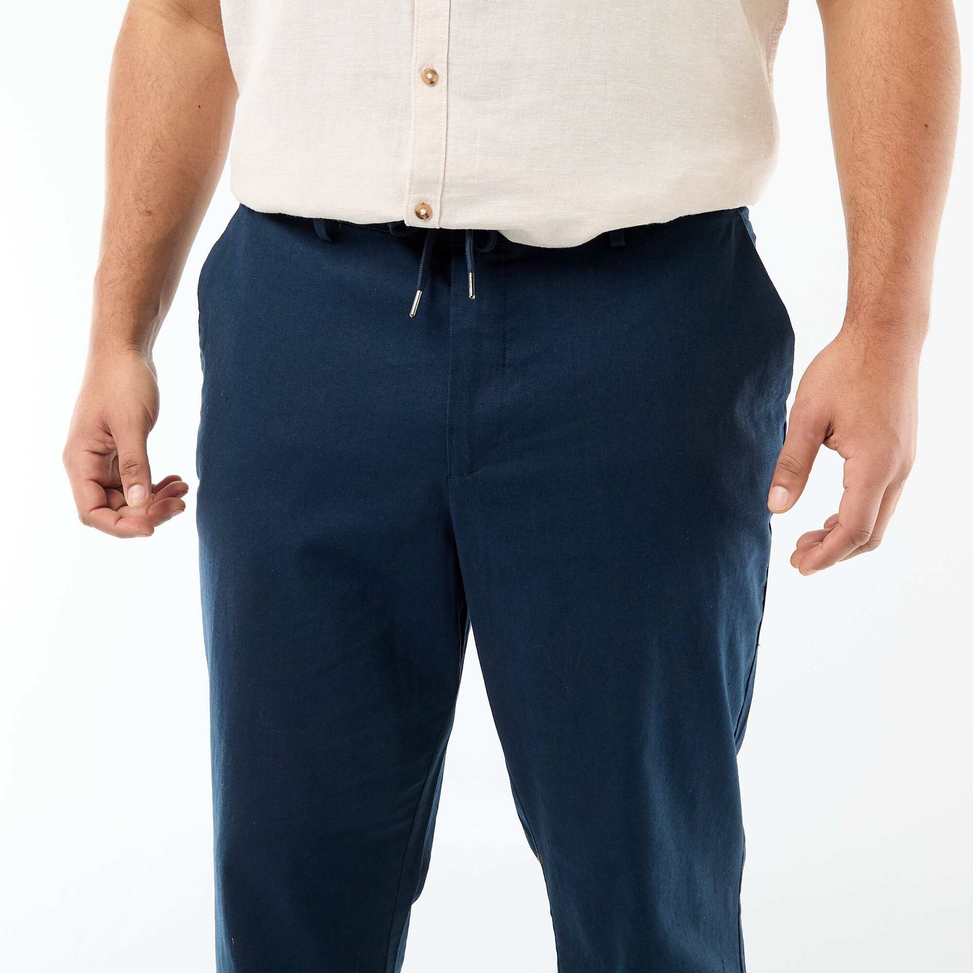 Pantalon droit en lin mélangé BLEU
