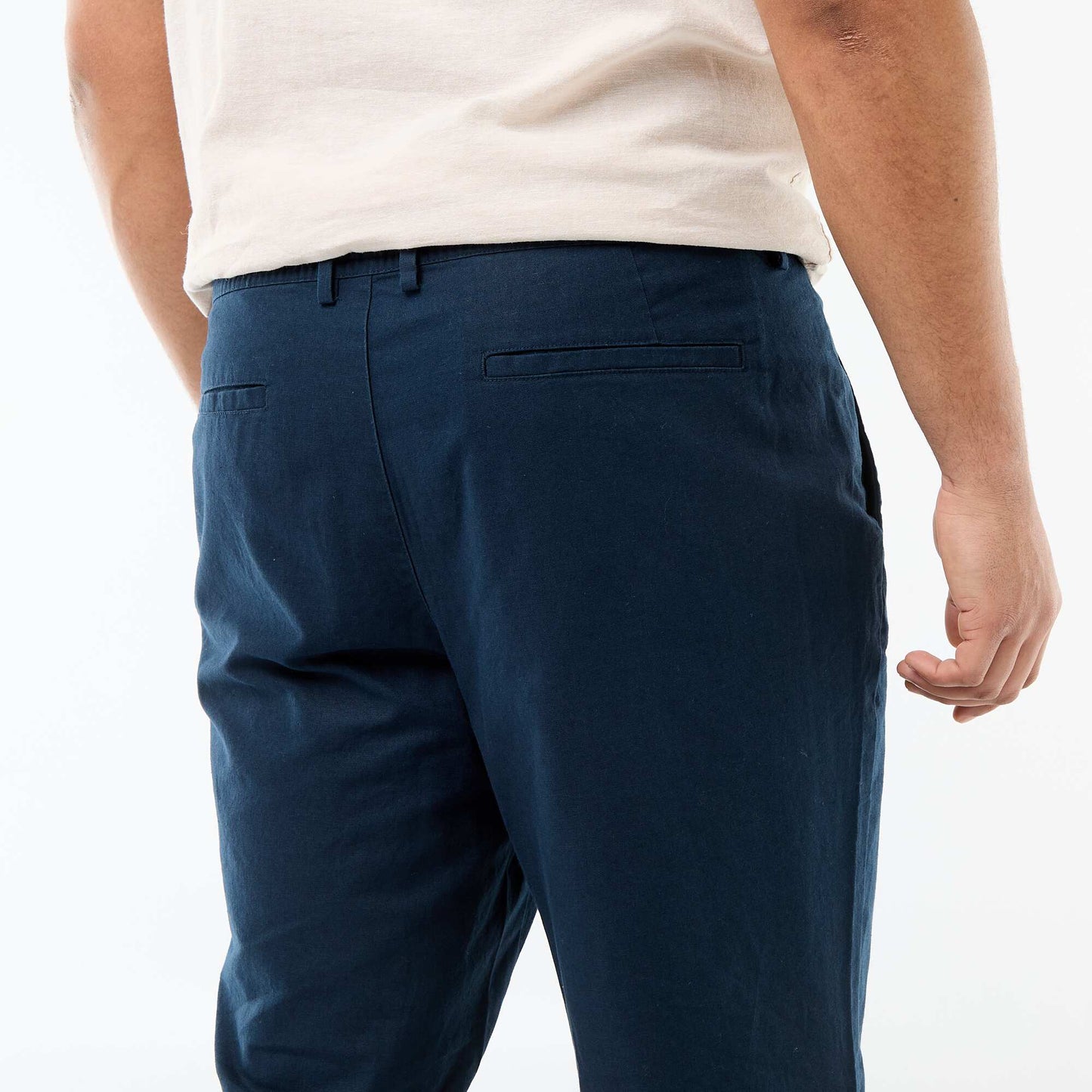 Pantalon droit en lin mélangé BLEU
