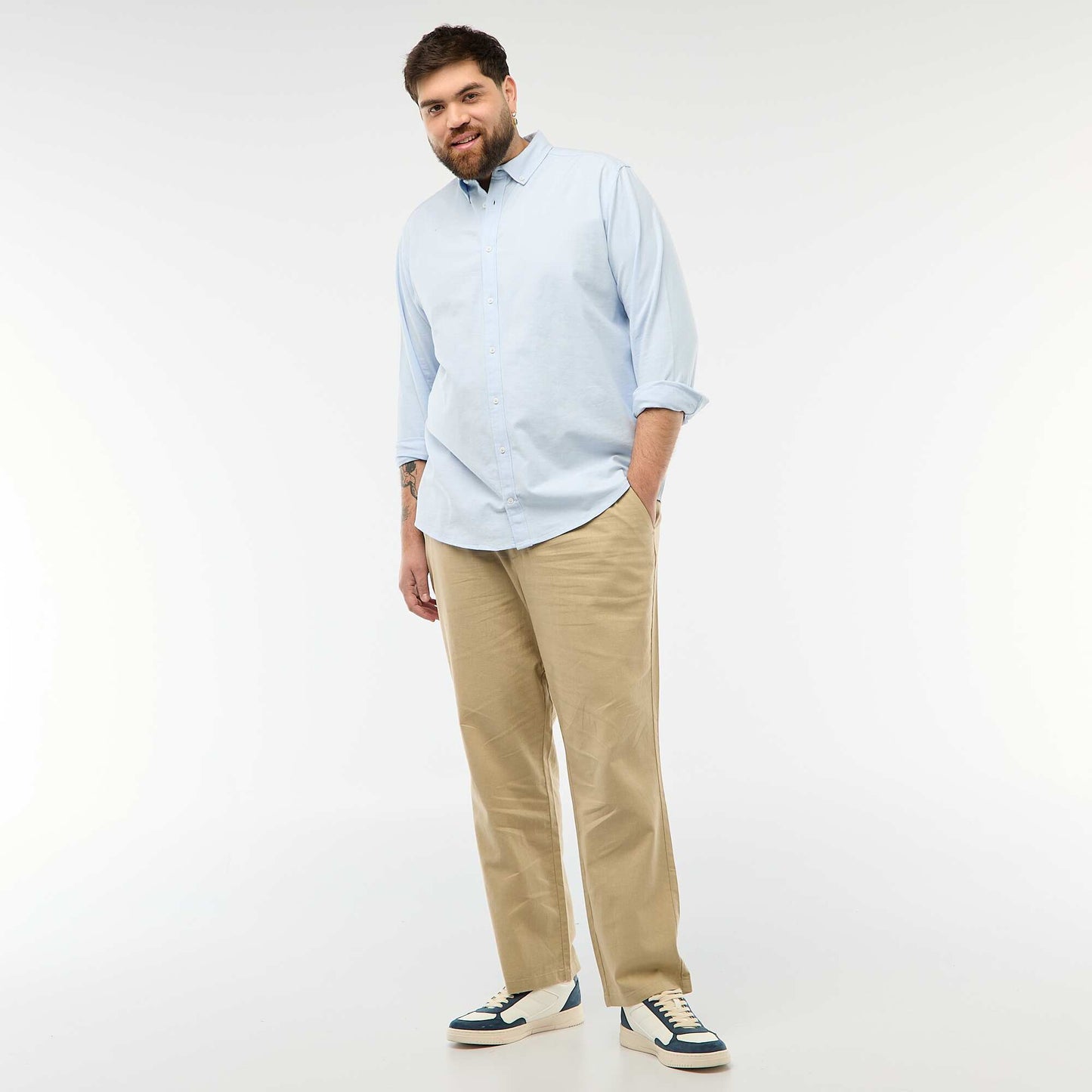 Pantalon droit en lin mélangé BEIGE