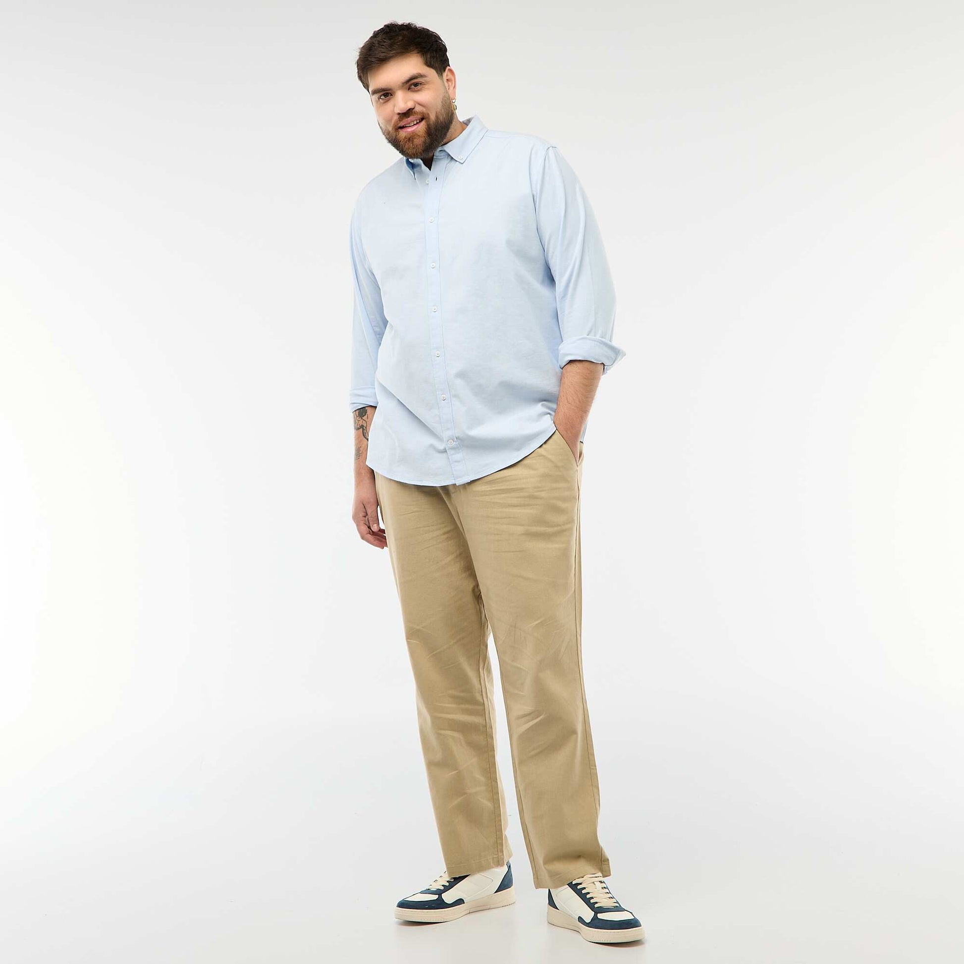 Pantalon droit en lin mélangé BEIGE