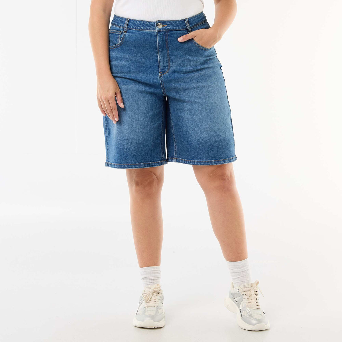 Bermuda en denim taille haute BLEU