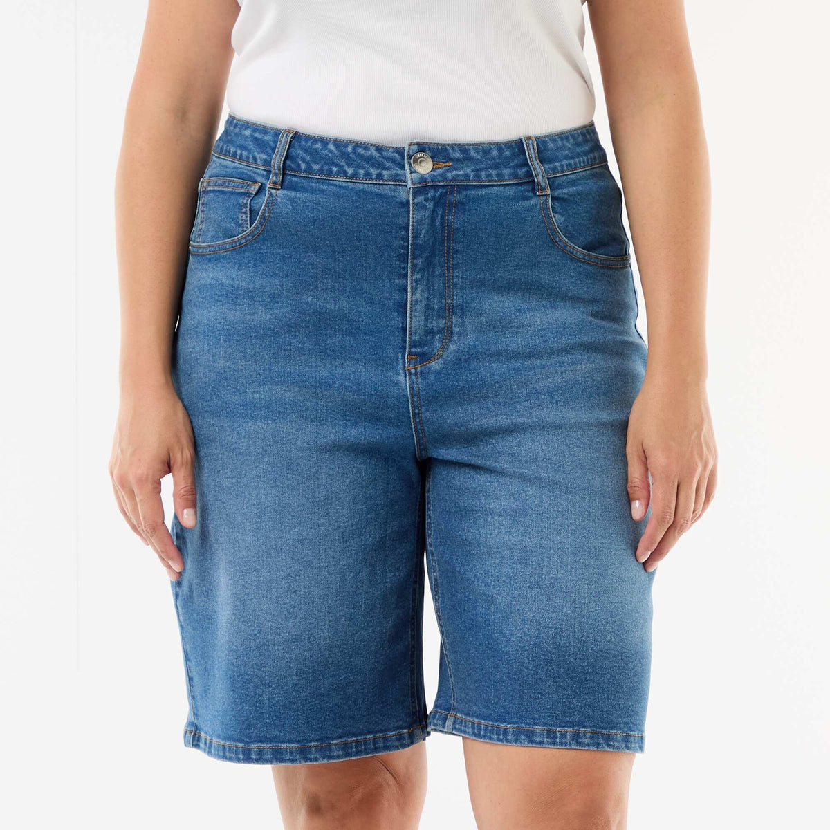 Bermuda en denim taille haute BLEU