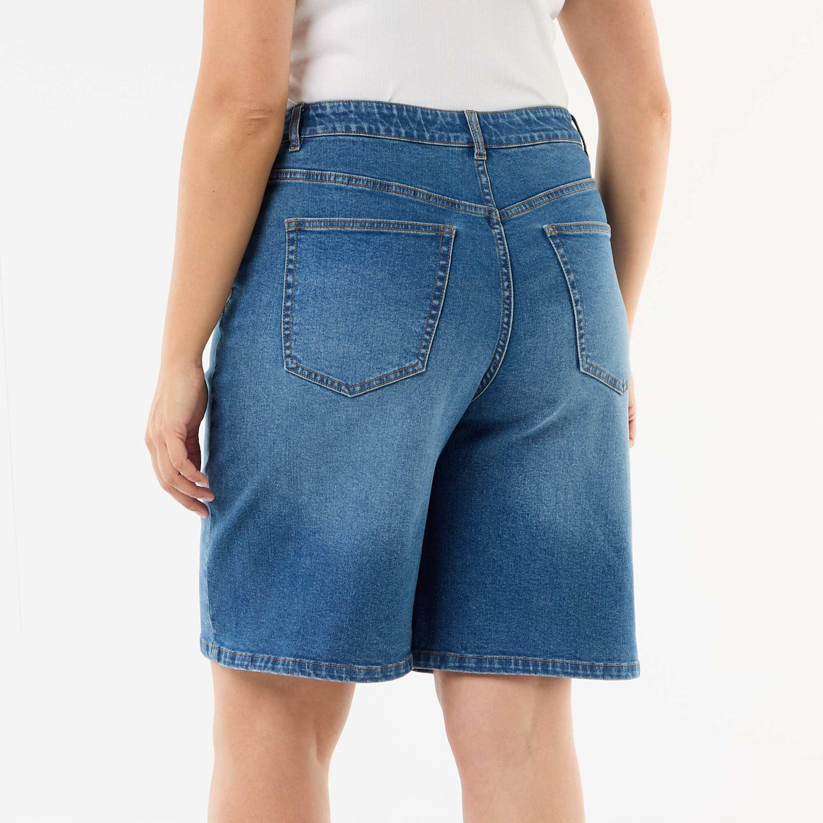 Bermuda en denim taille haute BLEU