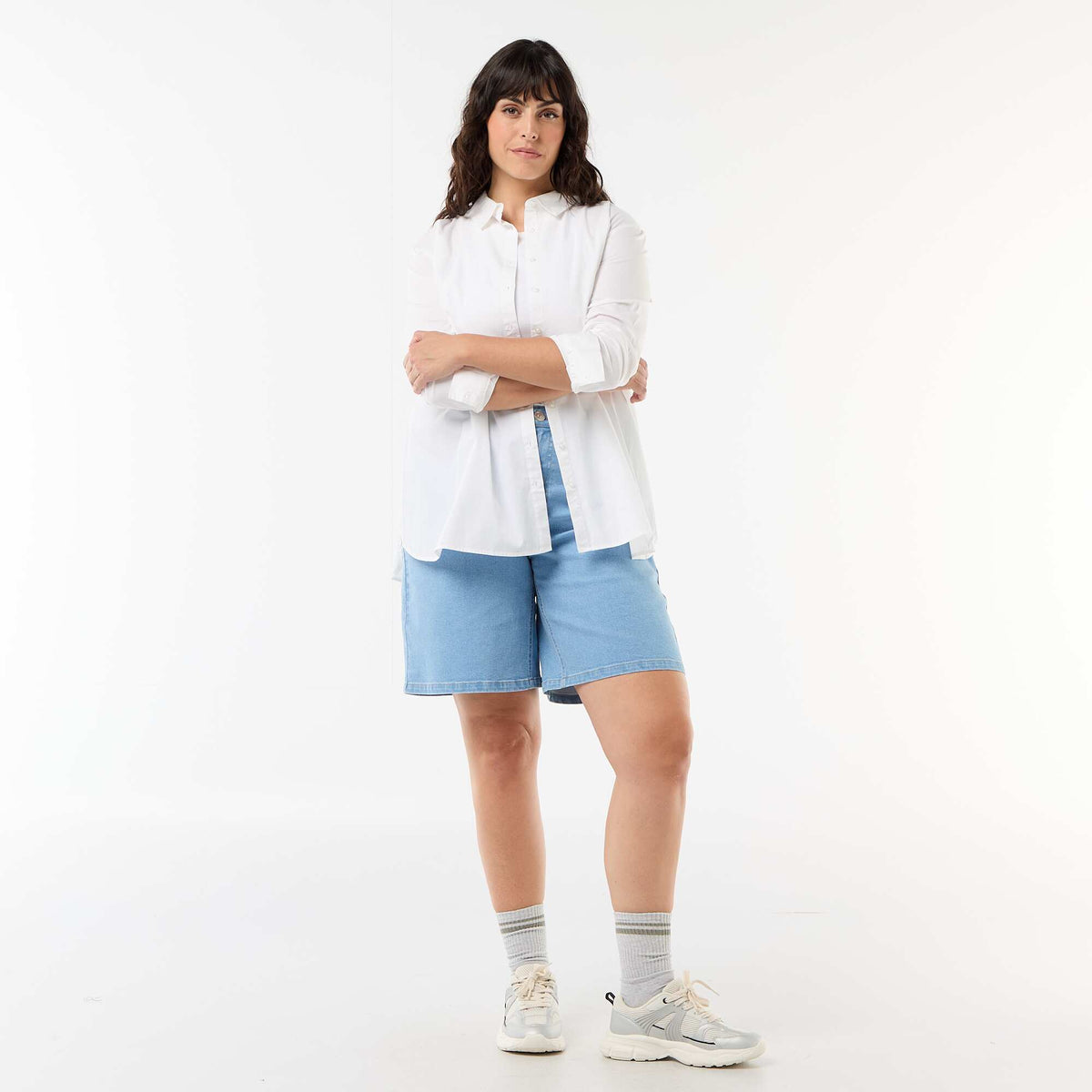 Bermuda en denim taille haute BLEU