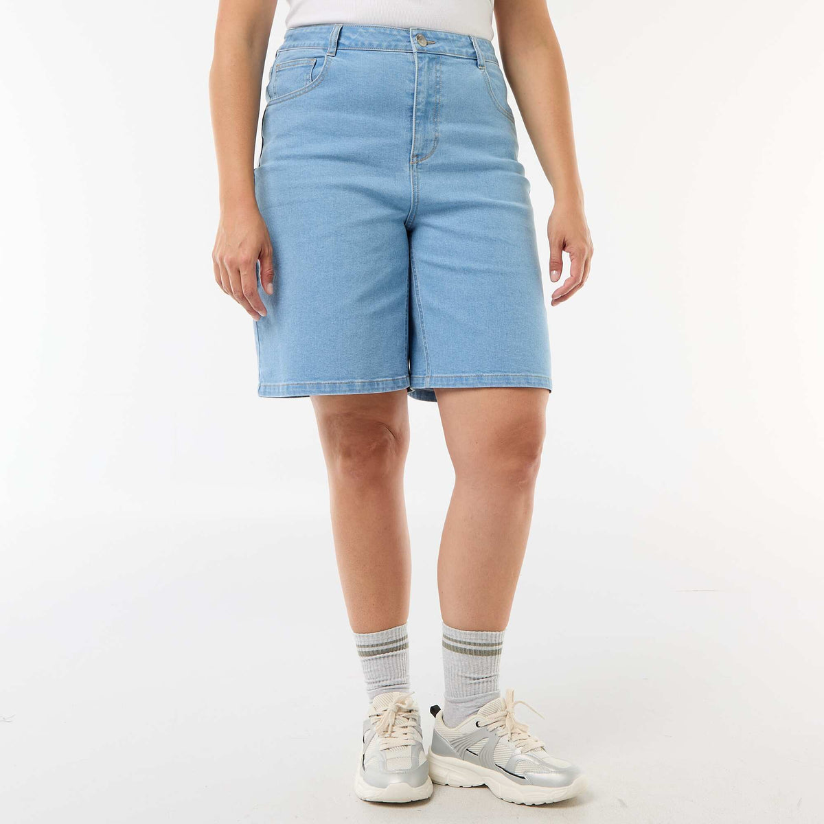 Bermuda en denim taille haute BLEU