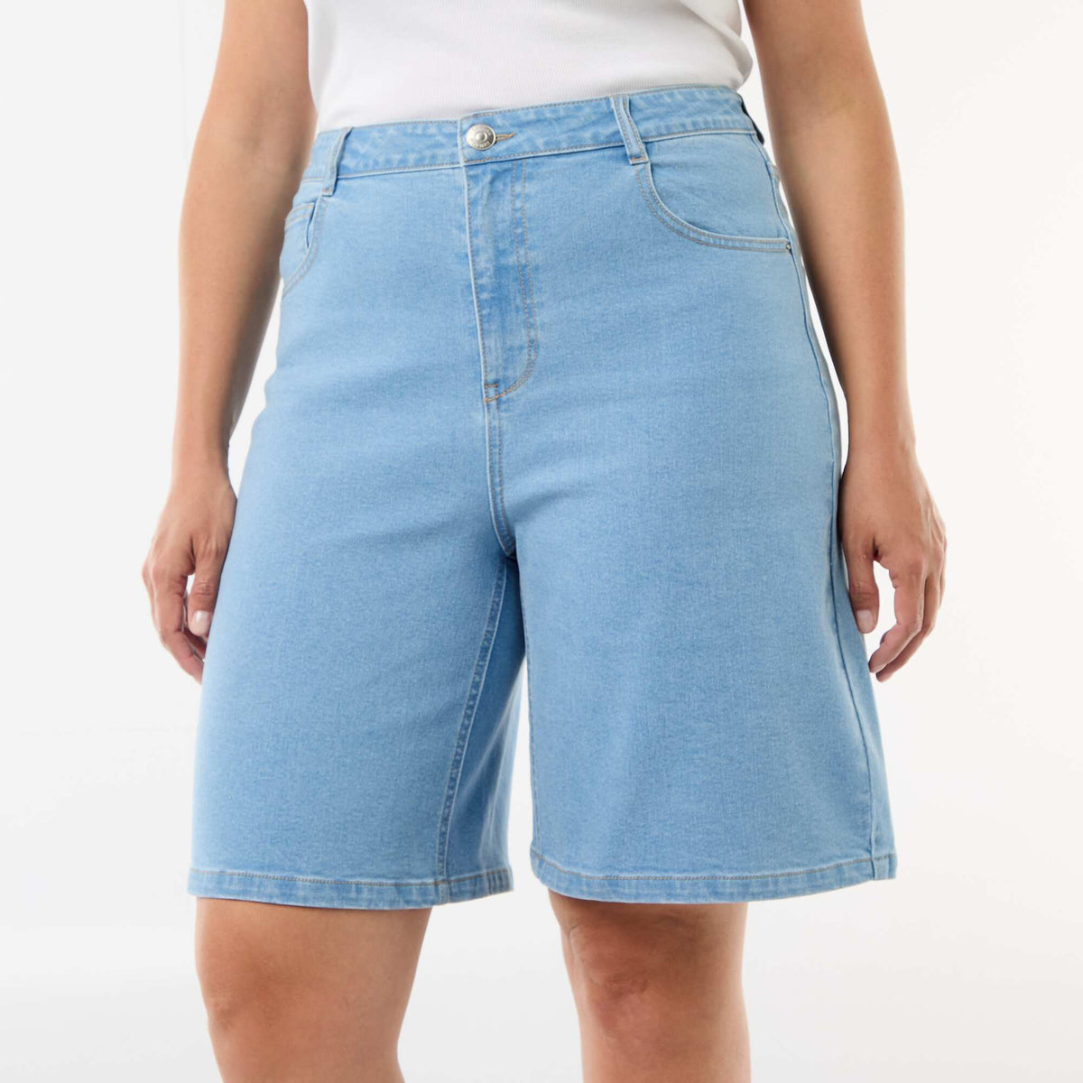 Bermuda en denim taille haute BLEU