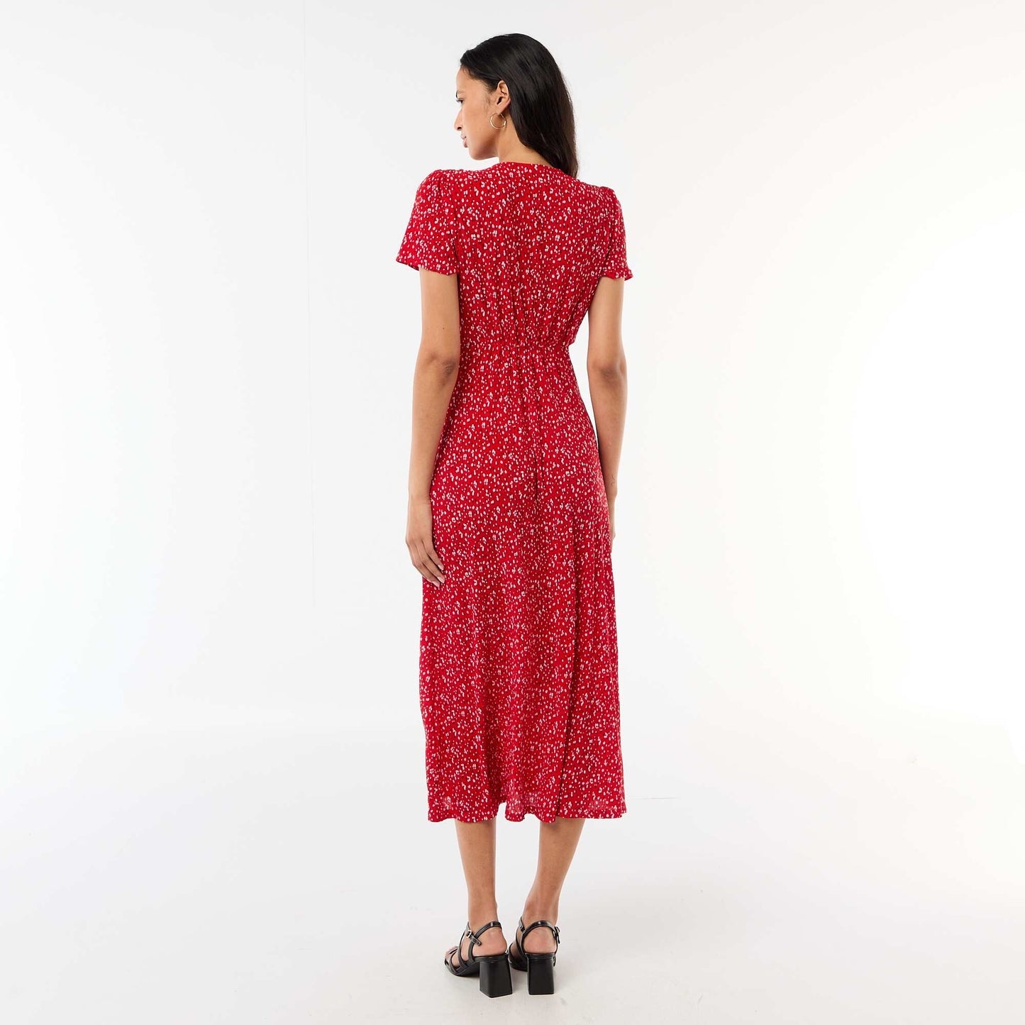 Robe longue imprimée all-over fine ROUGE