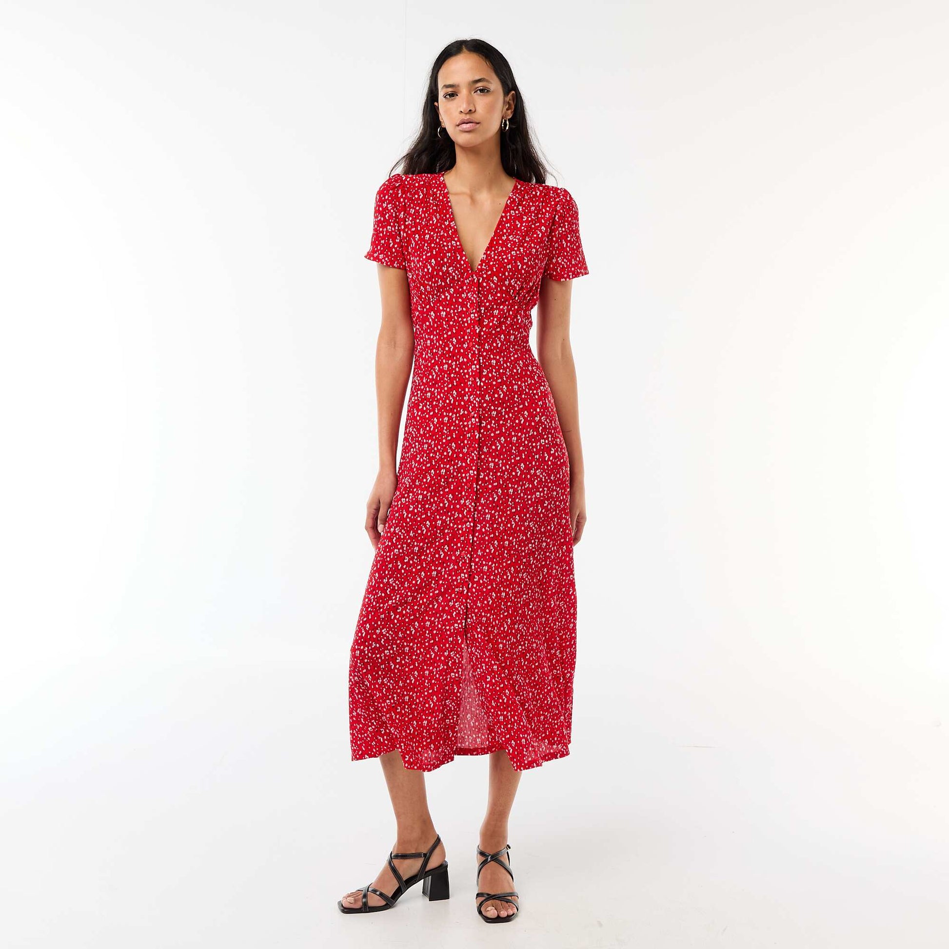Robe longue imprimée all-over fine ROUGE