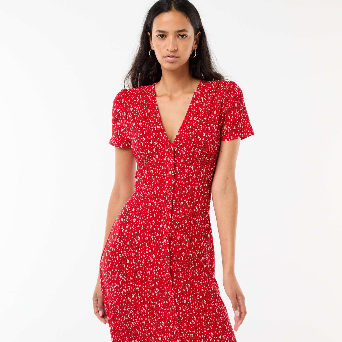 Robe longue imprimée all-over fine ROUGE