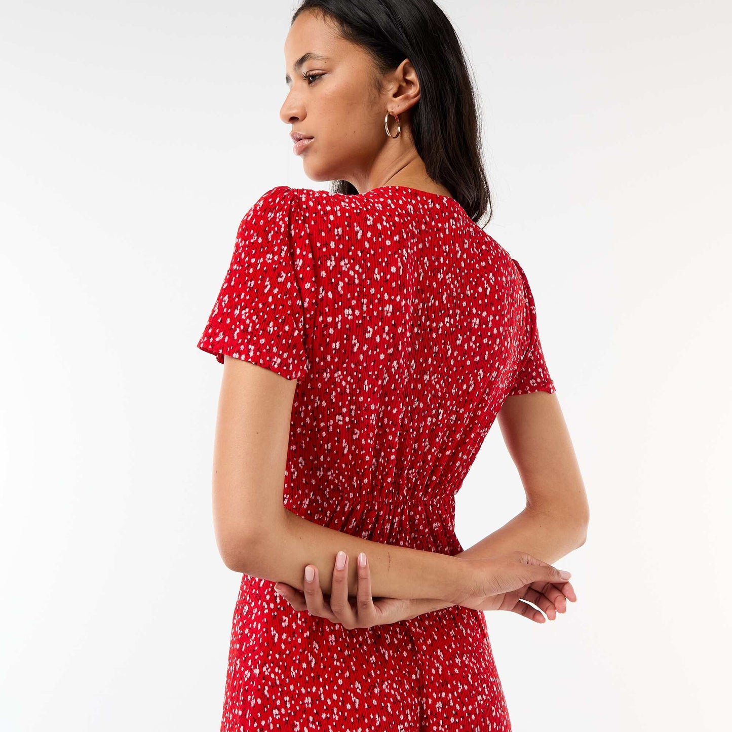 Robe longue imprimée all-over fine ROUGE