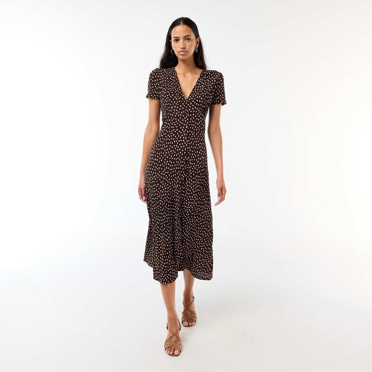 Robe longue imprimée all-over fine MARRON
