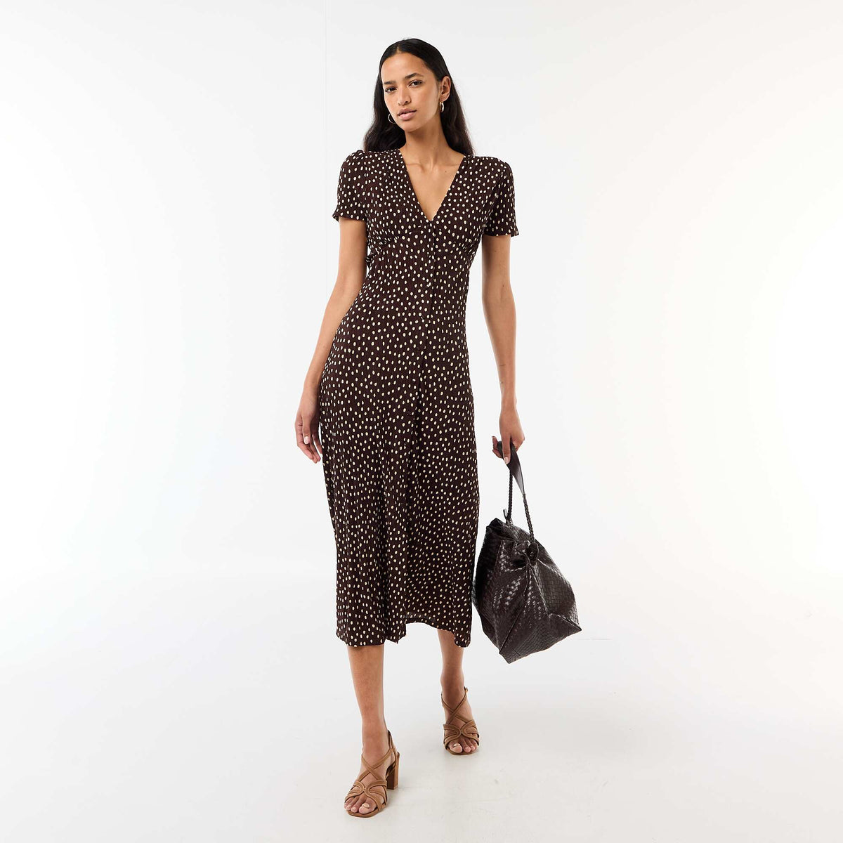 Robe longue imprimée all-over fine MARRON