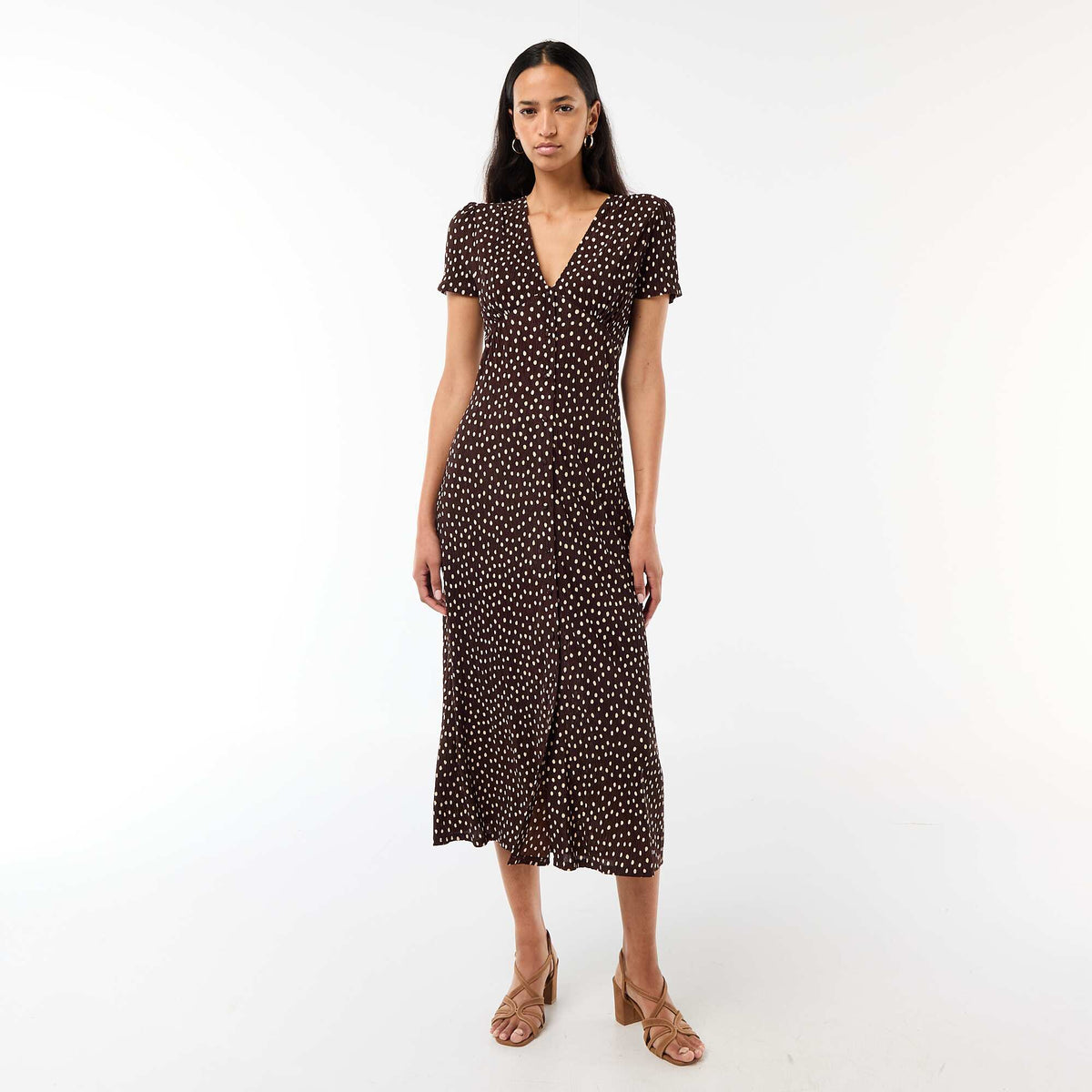 Robe longue imprimée all-over fine MARRON
