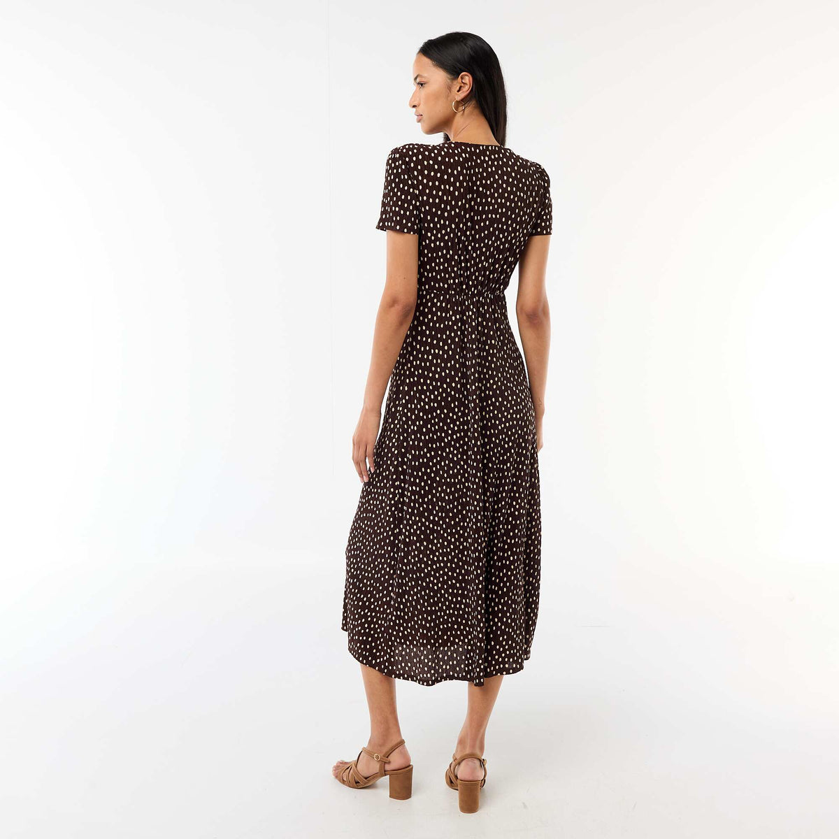 Robe longue imprimée all-over fine MARRON