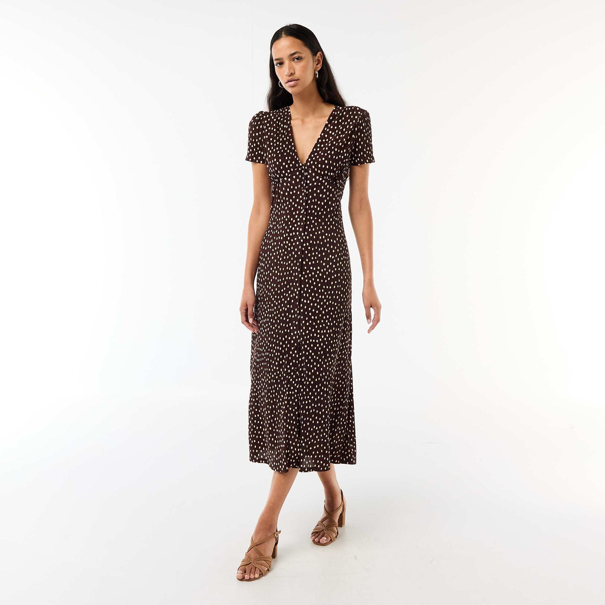 Robe longue imprimée all-over fine MARRON