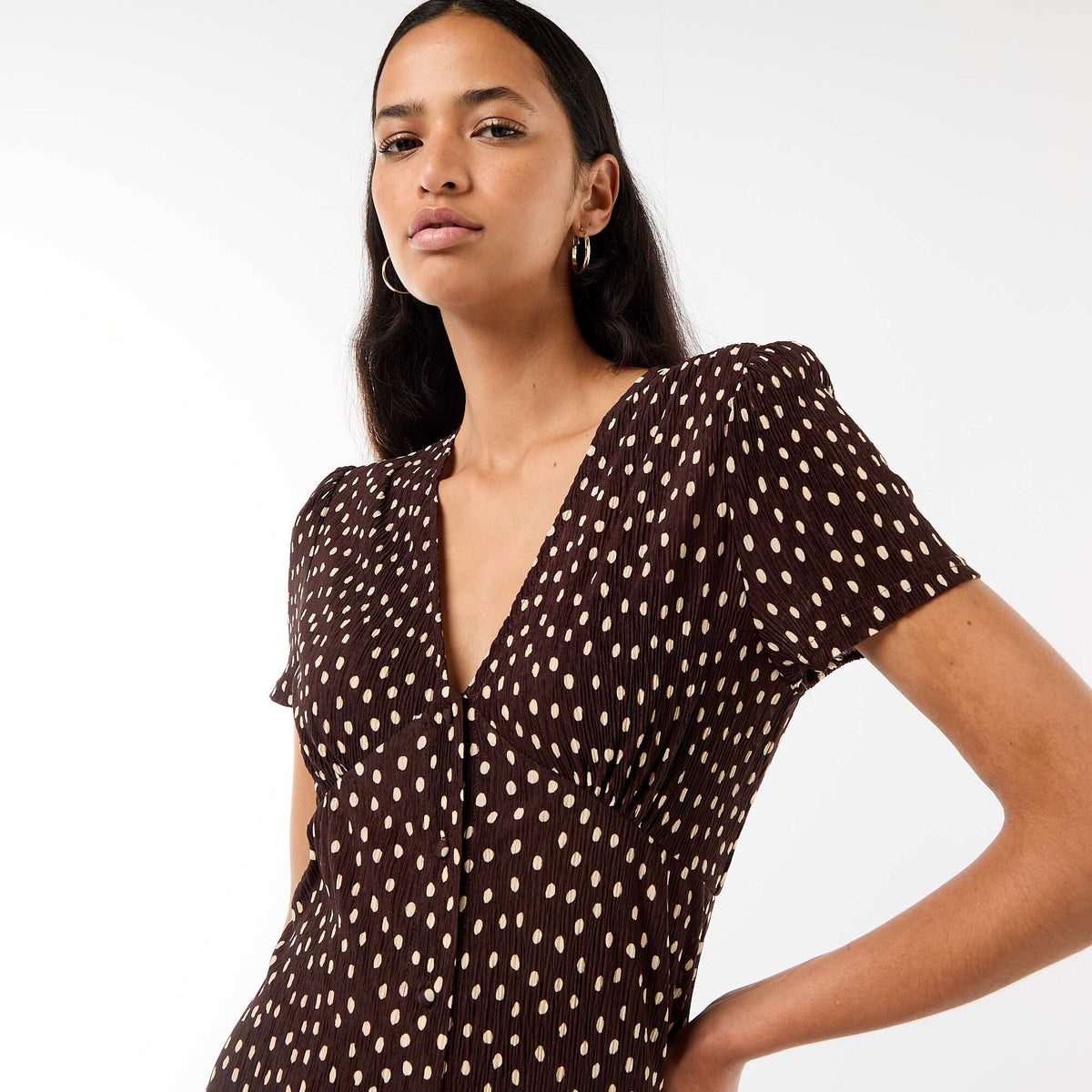 Robe longue imprimée all-over fine MARRON
