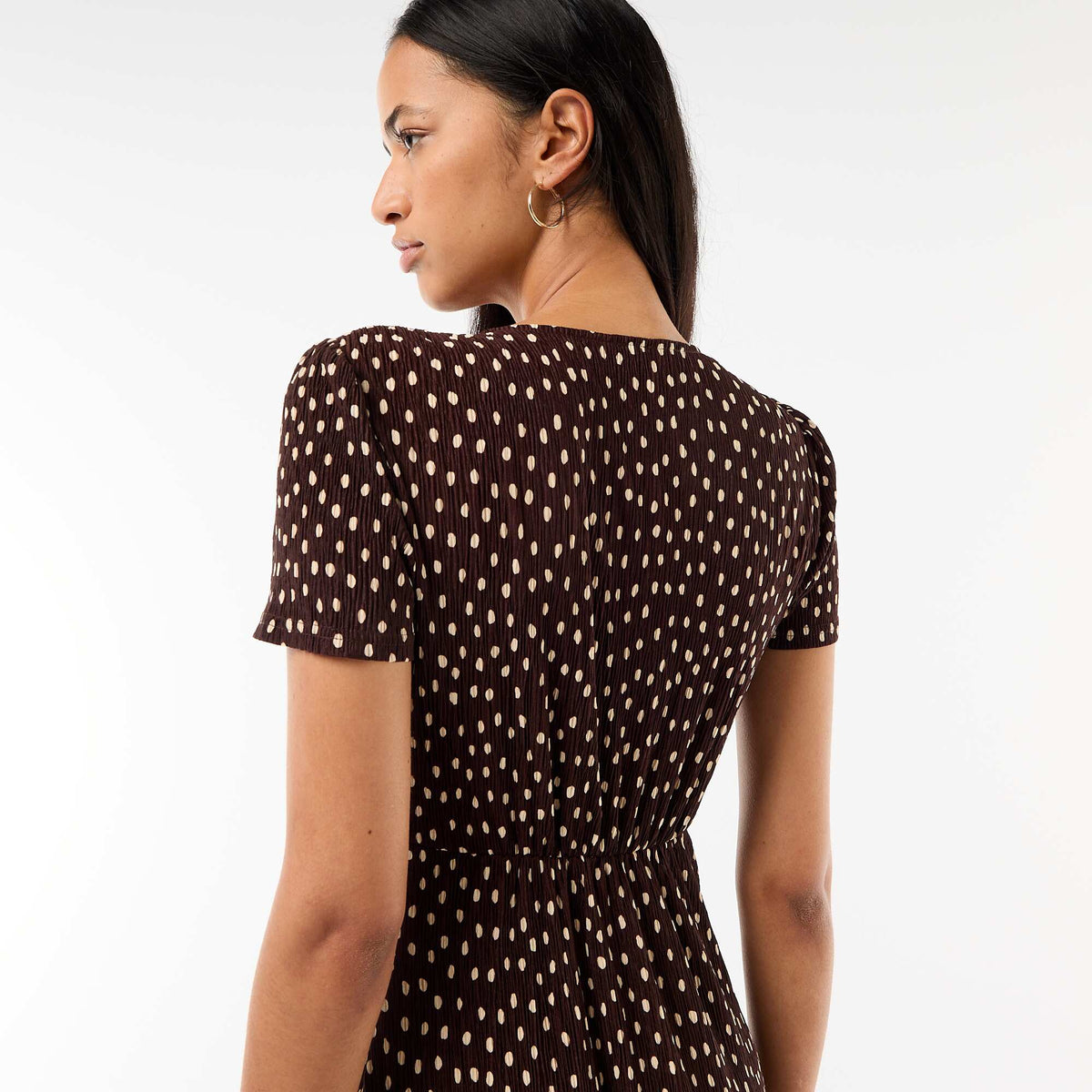 Robe longue imprimée all-over fine MARRON