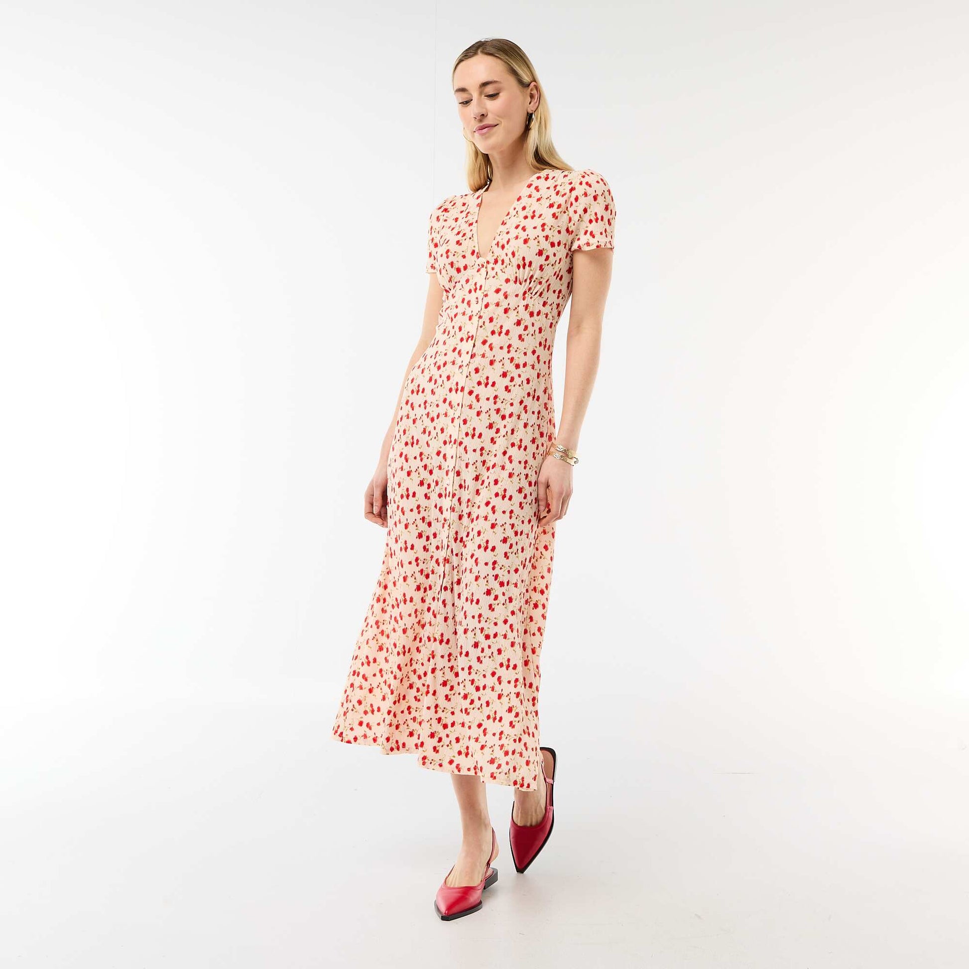 Robe longue imprimée all-over fine BLANC