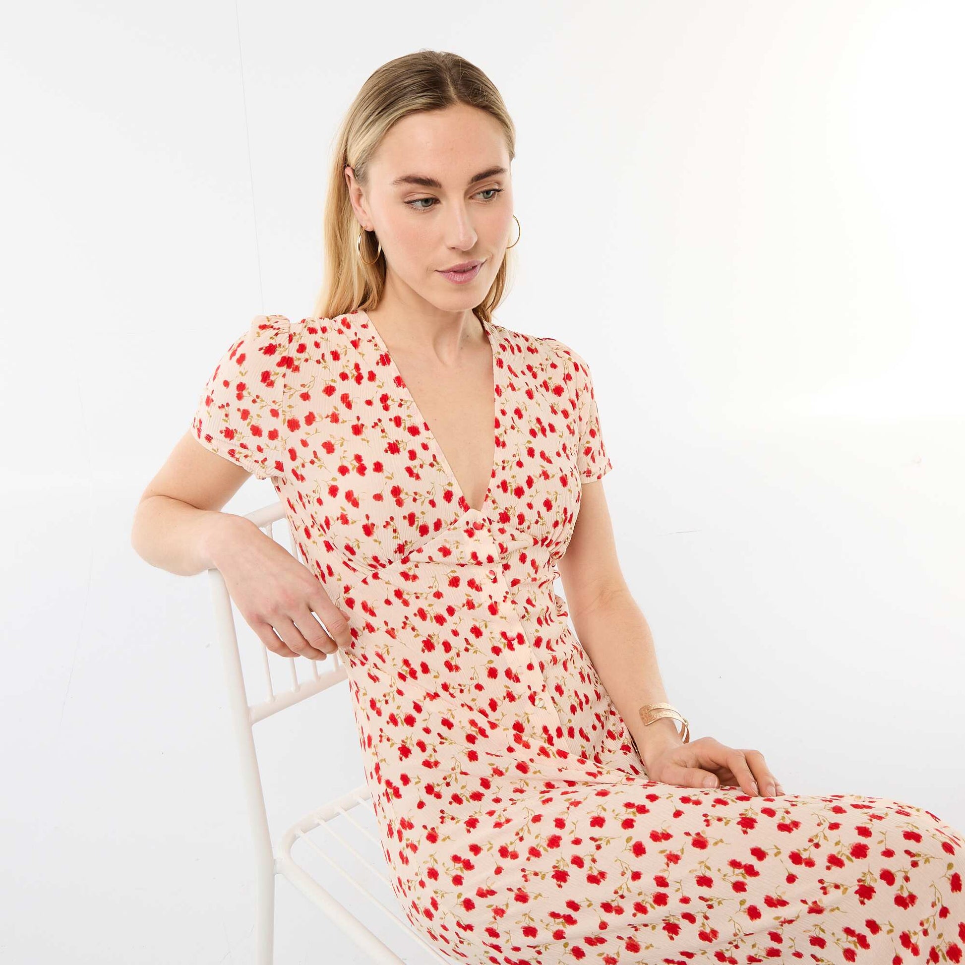Robe longue imprimée all-over fine BLANC