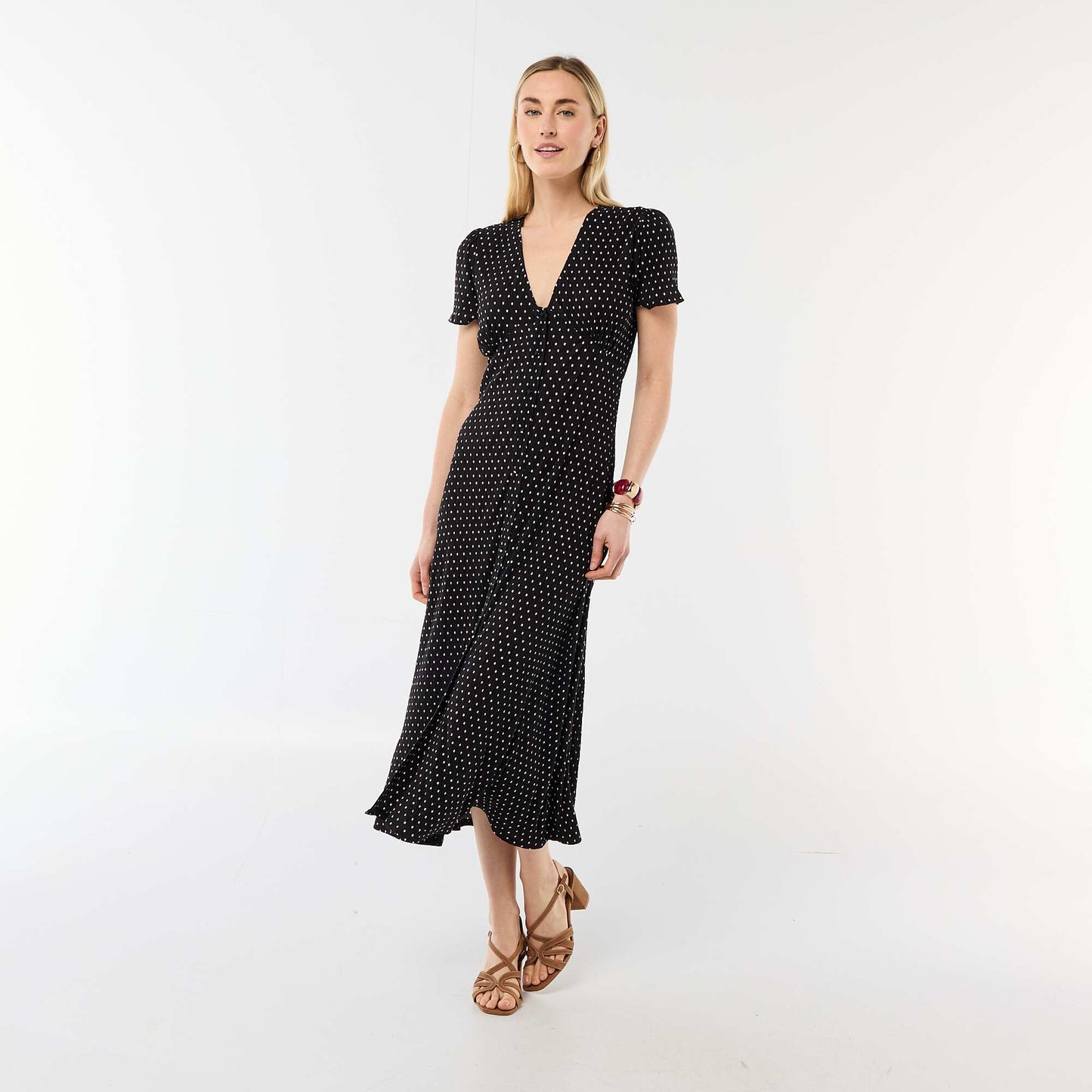 Robe longue imprimée all-over fine NOIR
