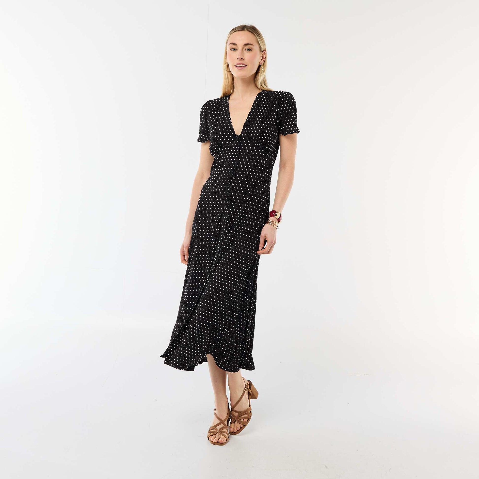 Robe longue imprimée all-over fine NOIR